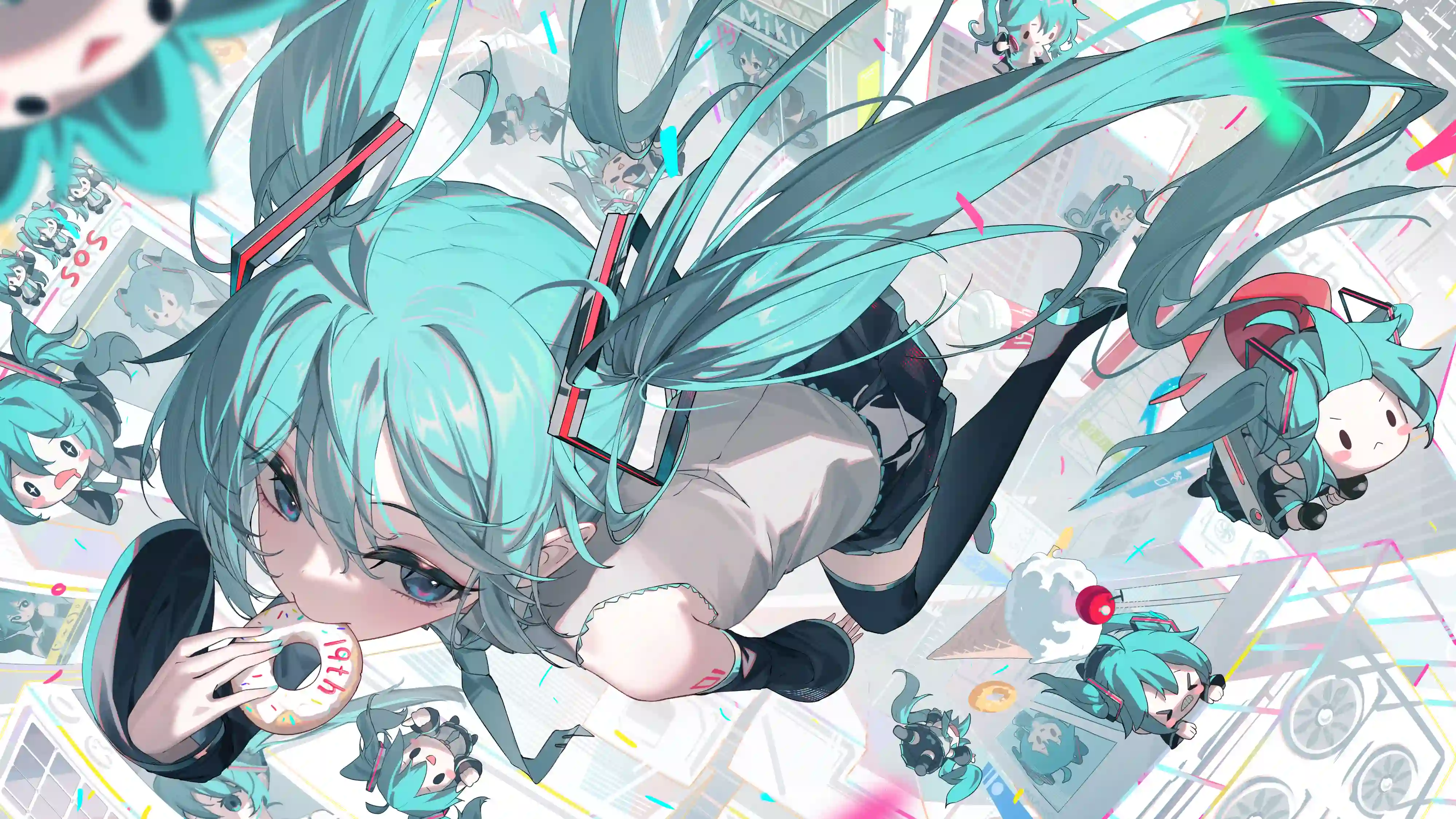 初音未来 甜甜圈 动漫壁纸 创意插画 虚拟歌姬 可爱少女 未来风