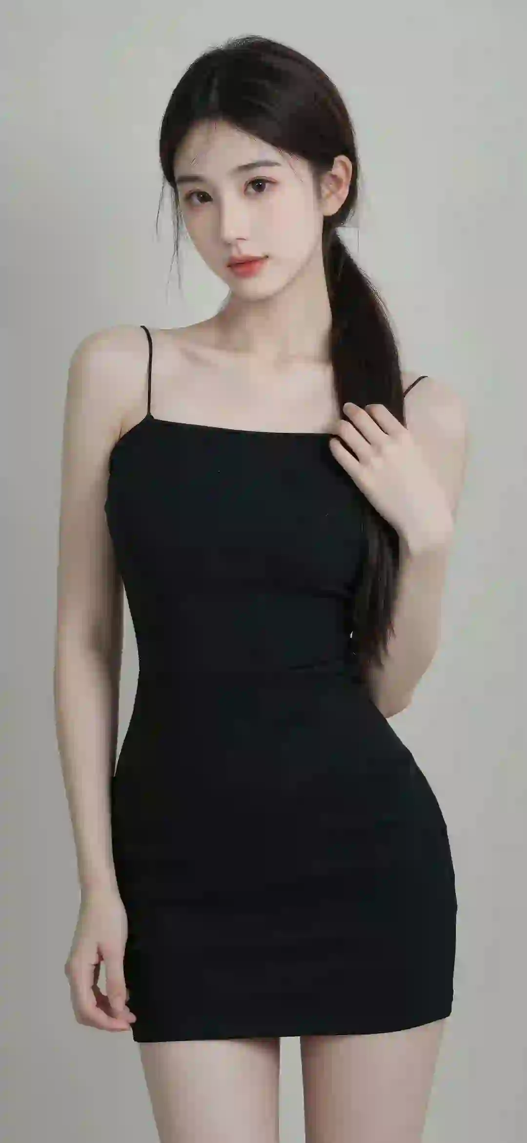 美女 长发美女 清纯美女 吊带 黑色包臀裙