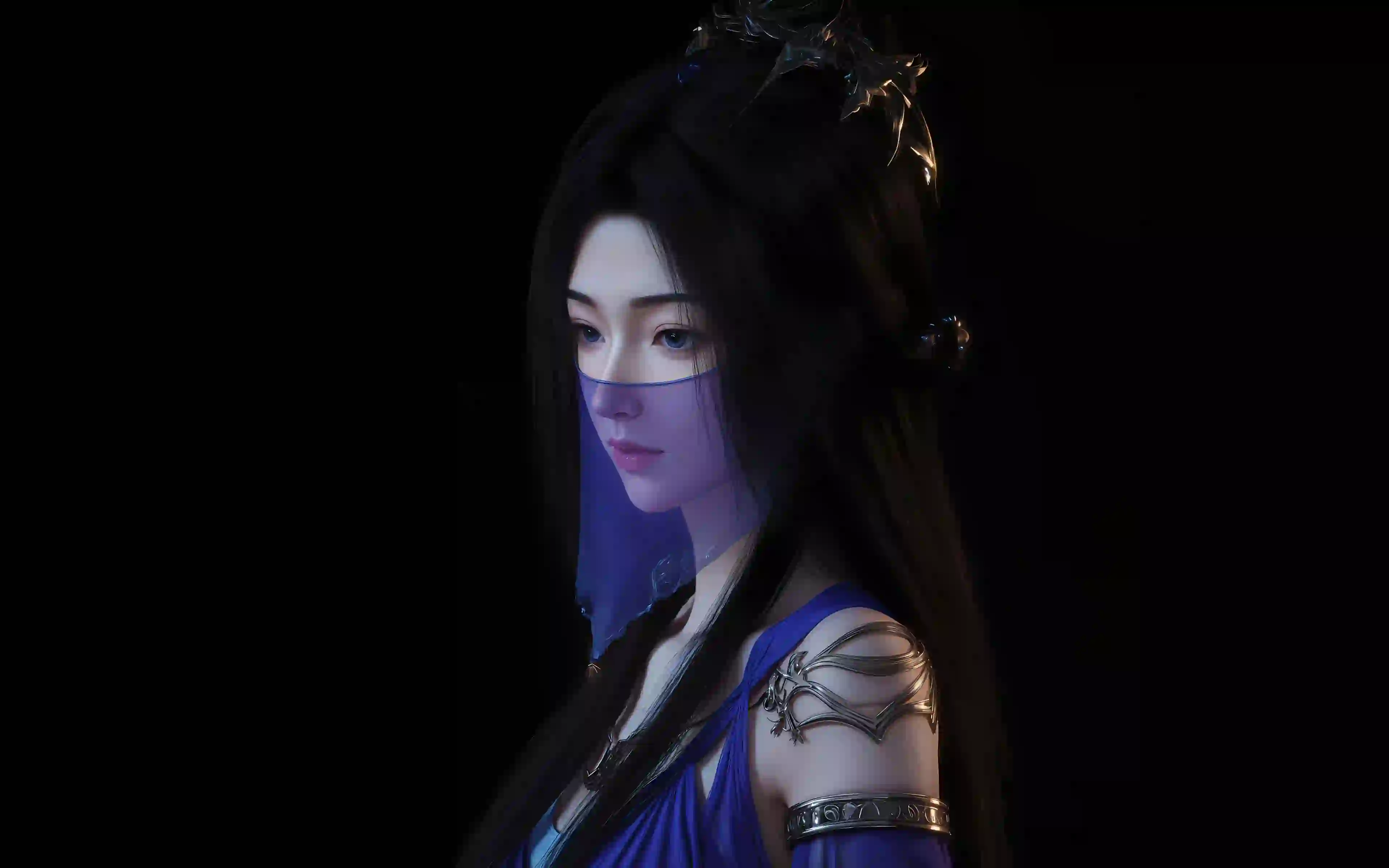 《凡人修仙传》紫灵 暗黑背景 紫色面纱 纯色背景