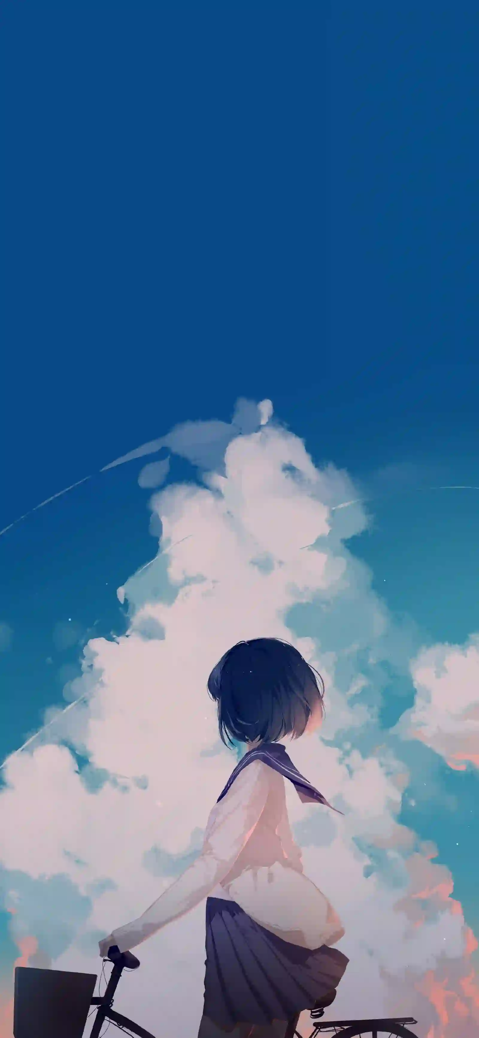 动漫女孩 二次元壁纸 蓝色天空 