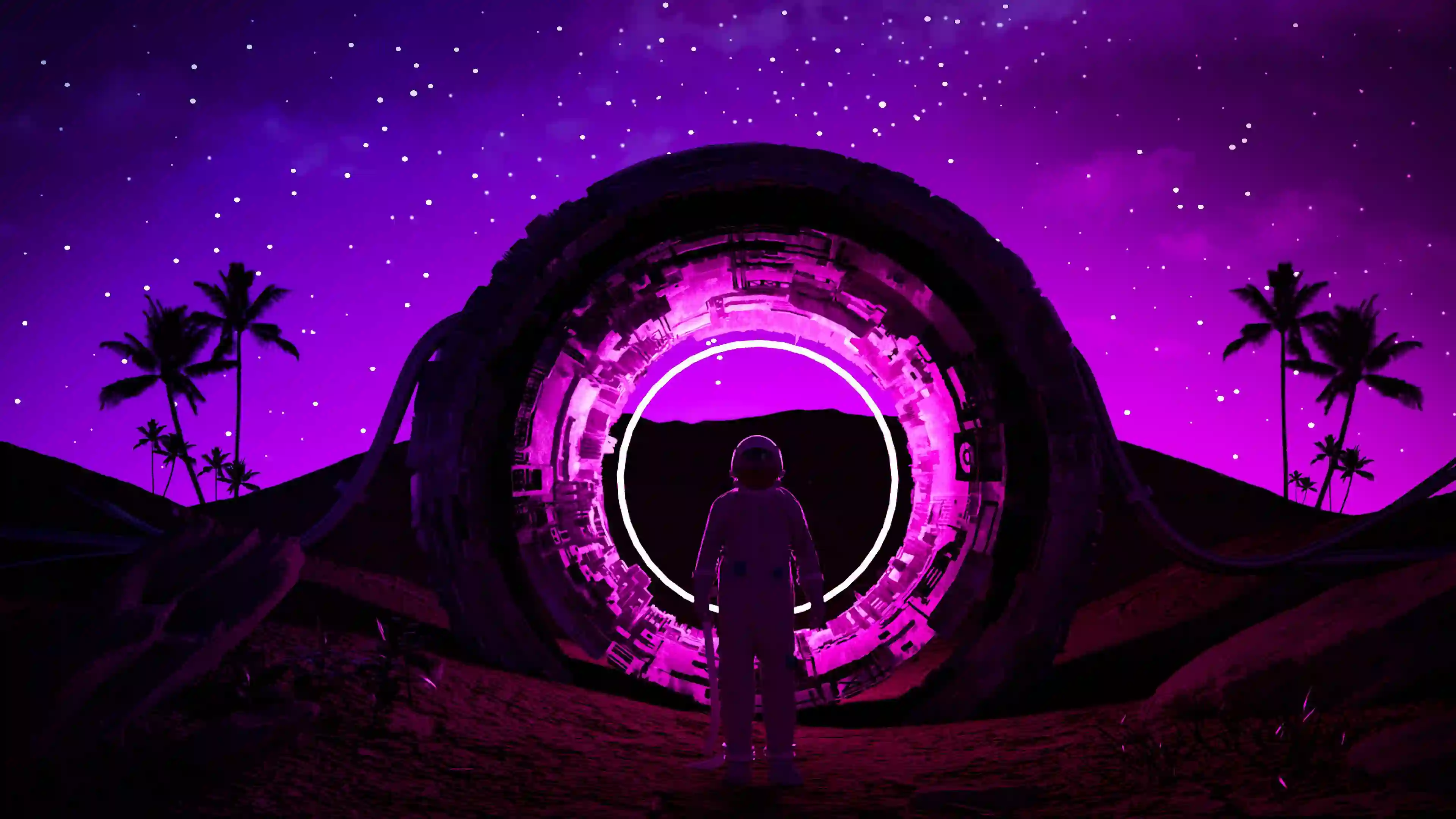 宇航员 星空 神秘传送门 紫色星空 