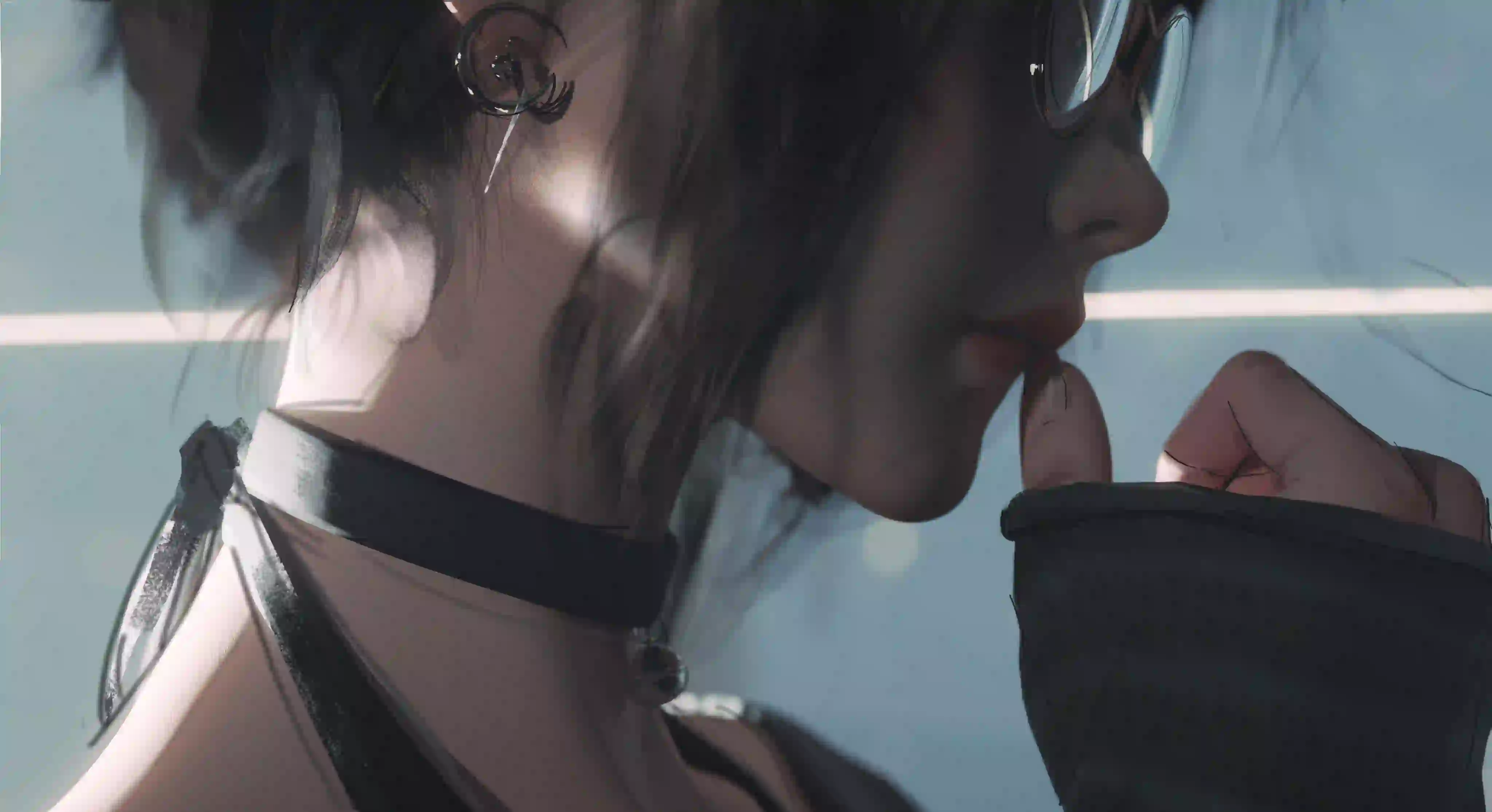 动漫 二次元 wlop 眼镜 戴着眼镜的美女 性感美女 思考