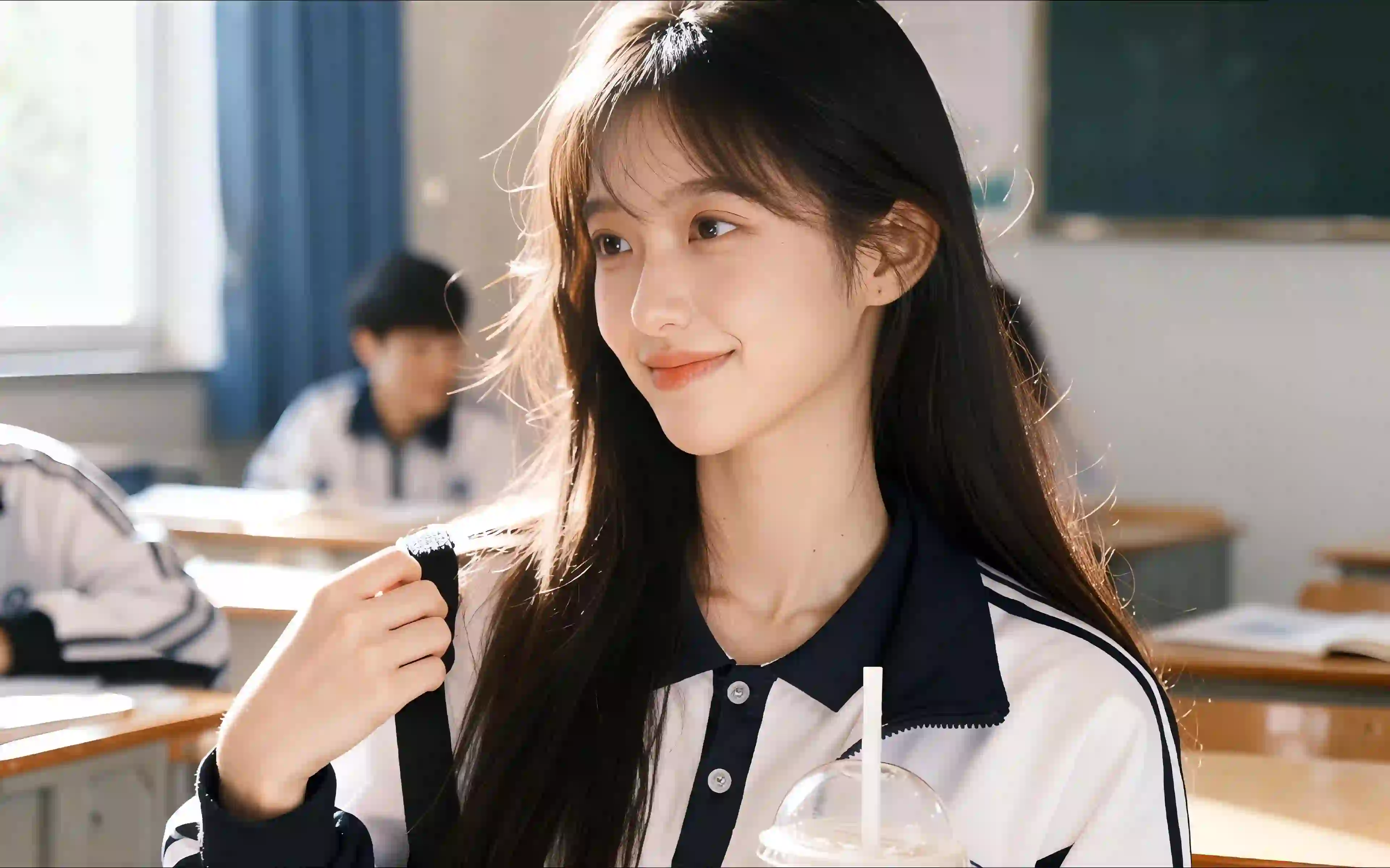 冷校服清纯美女4k壁纸 校园风