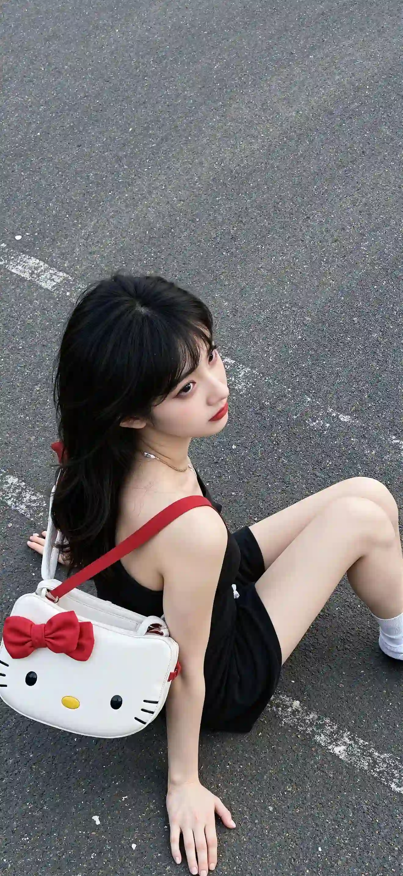 背着可爱背包的长发女孩 长腿美女 