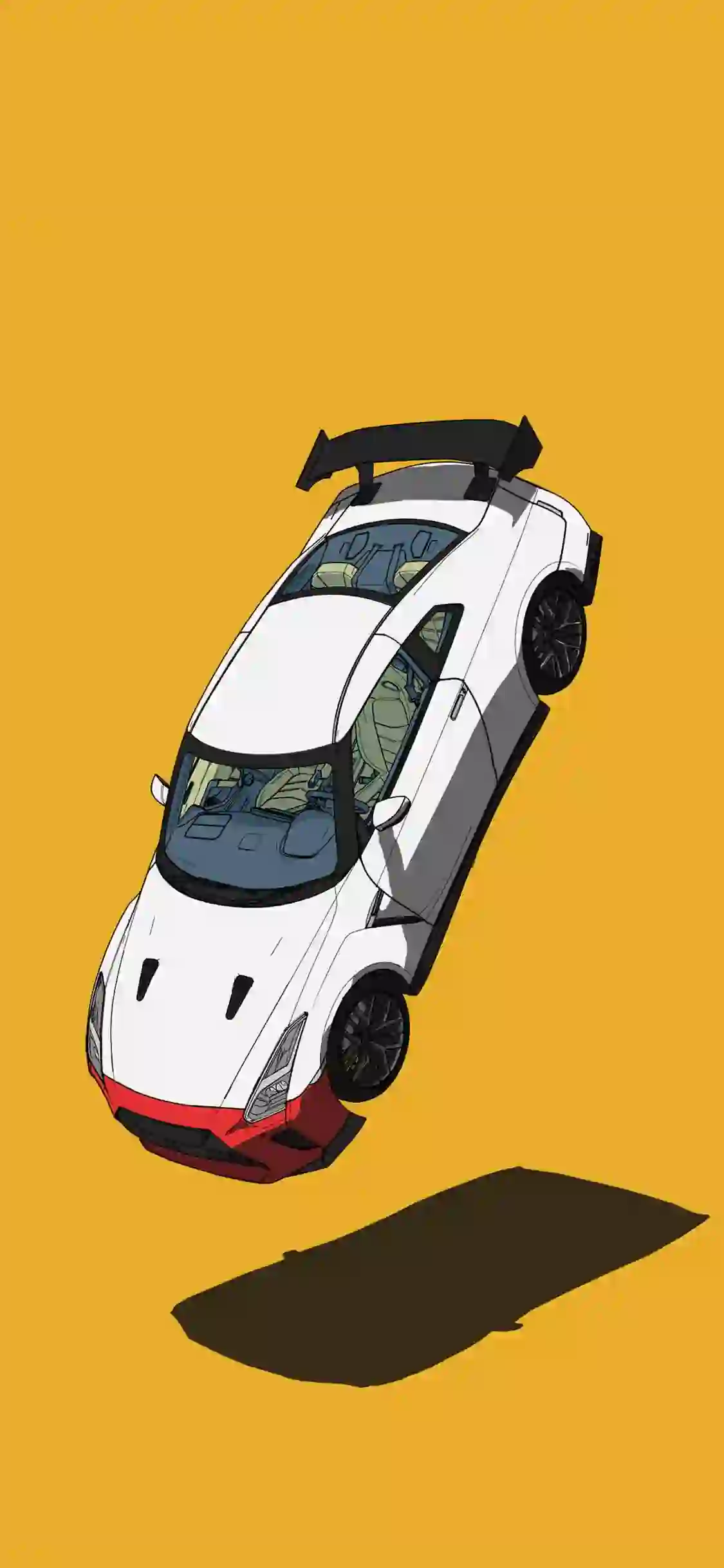 车 极简壁纸 白色跑车 黄色背景
