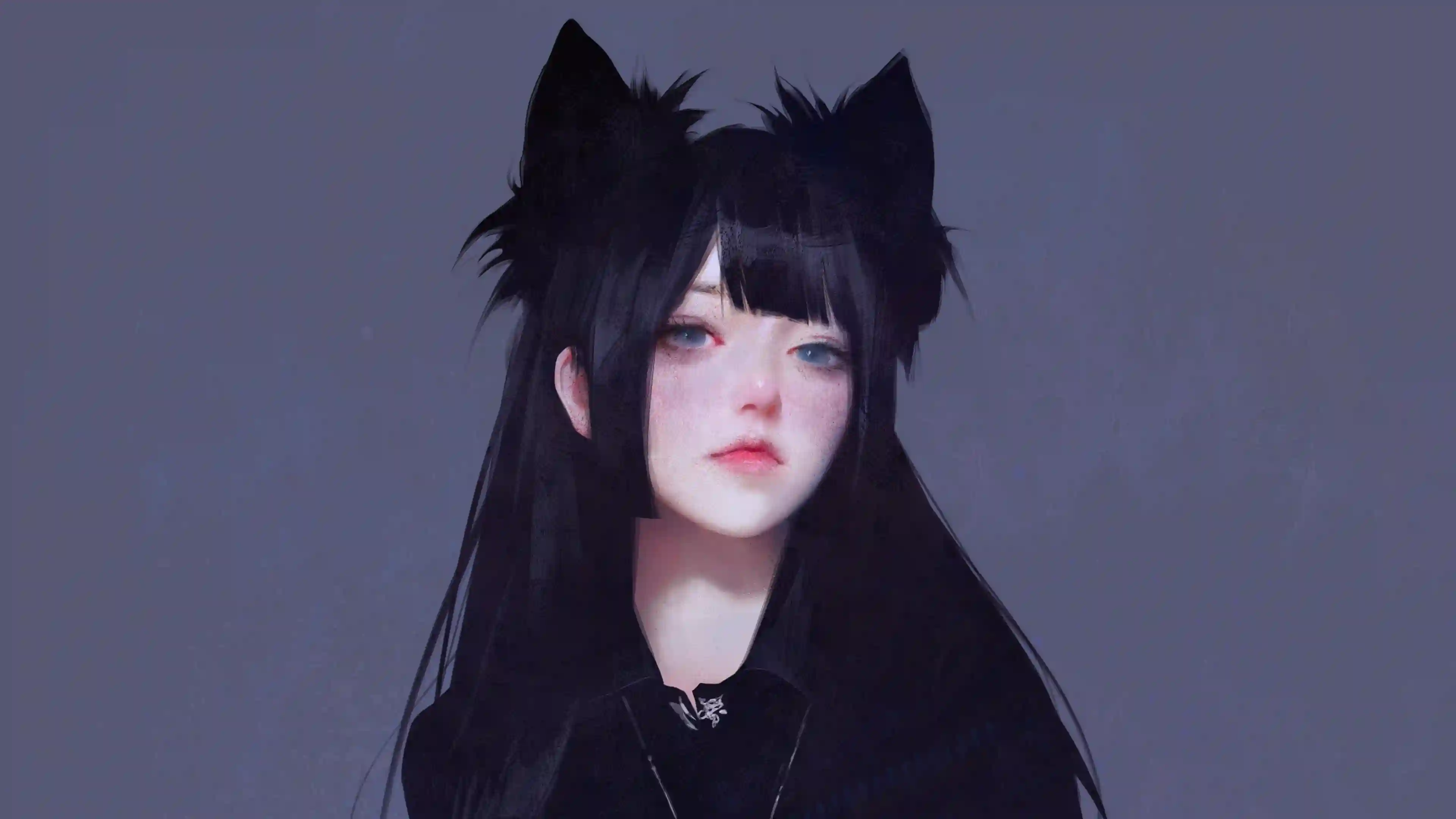 二次元动漫壁纸 猫耳女孩 黑发女孩