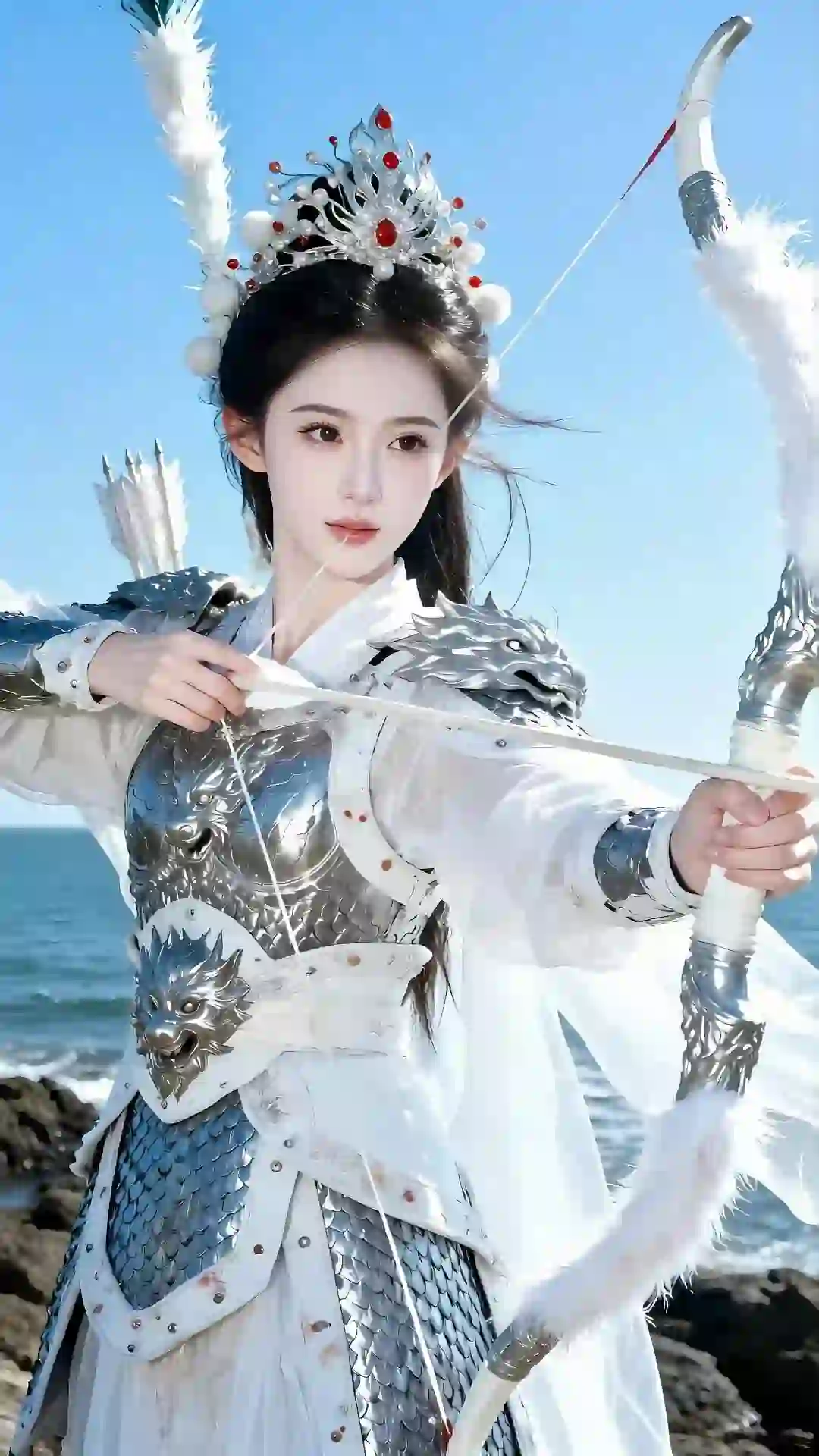 美女 长发美女 拉弓搭箭 古风 铠甲