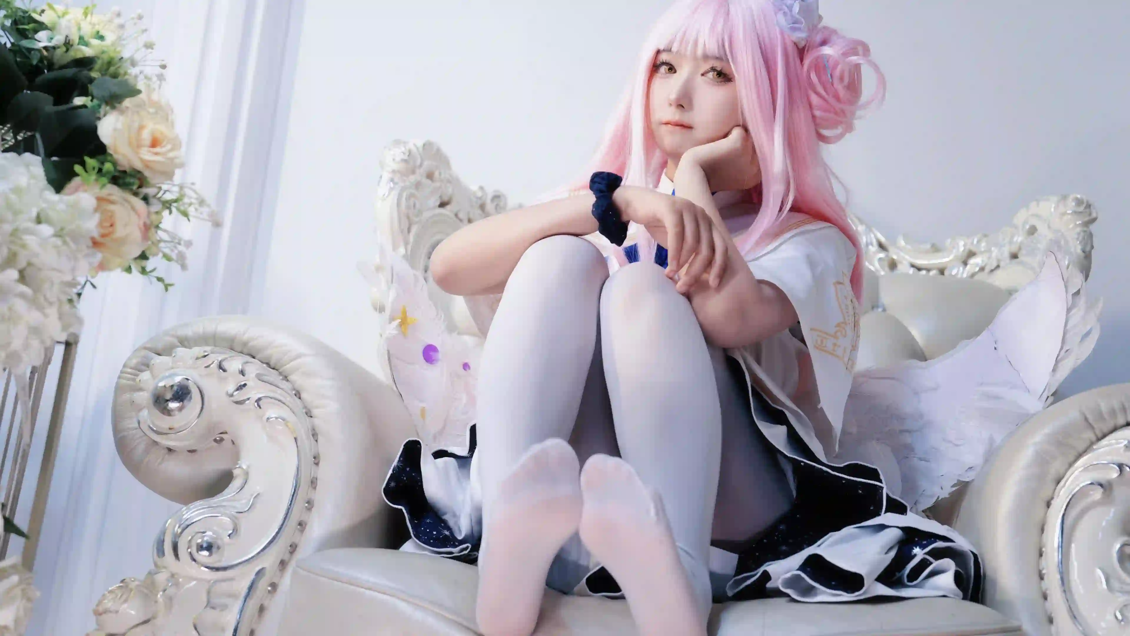 Coser 粉红色头发 丝袜 白色丝袜 居家 可爱