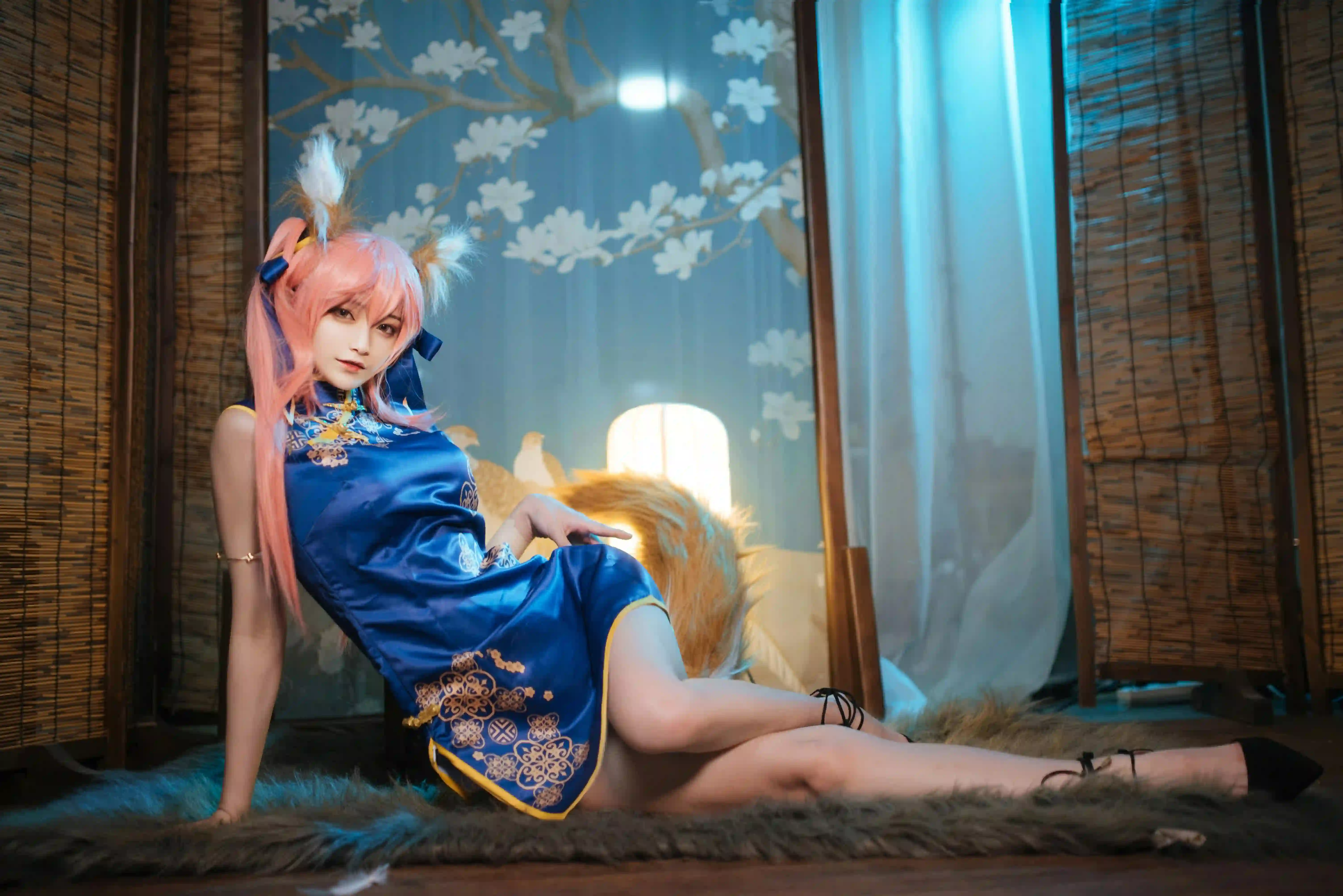 狐狸 cosplay 旗袍 双人 室内 暖光 粉色头发