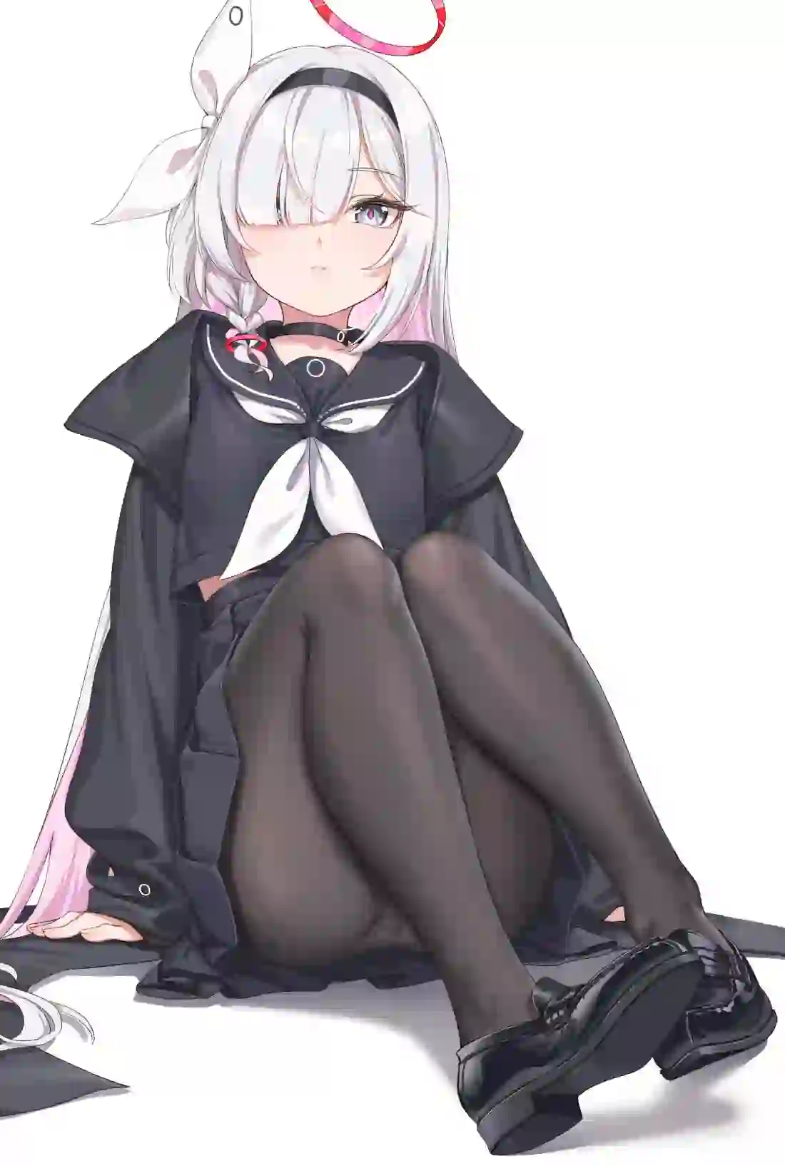 动漫女孩 白色头发 长腿美女 黑色丝袜
