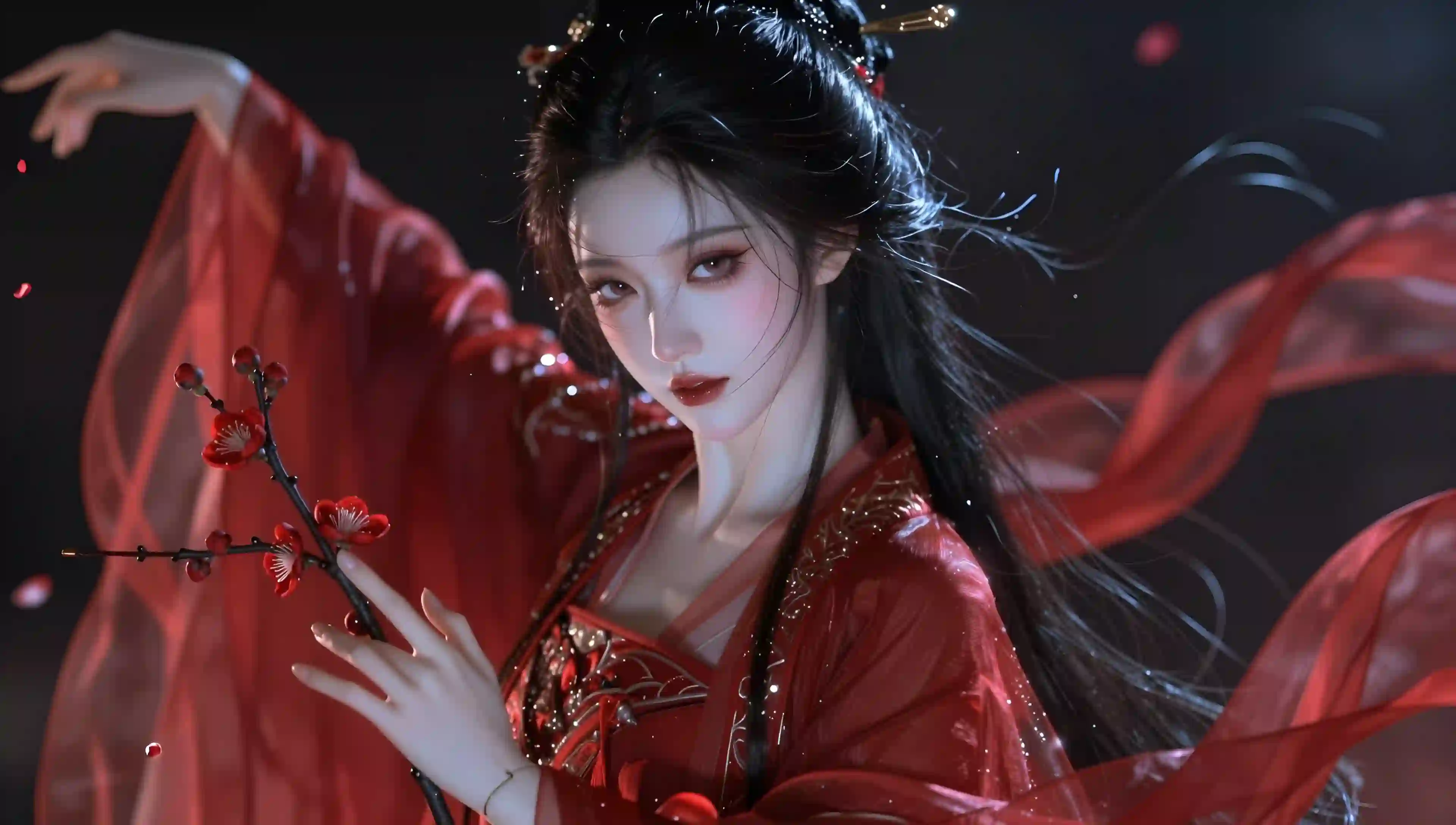 红衣古风女子 梅花 唯美 古风