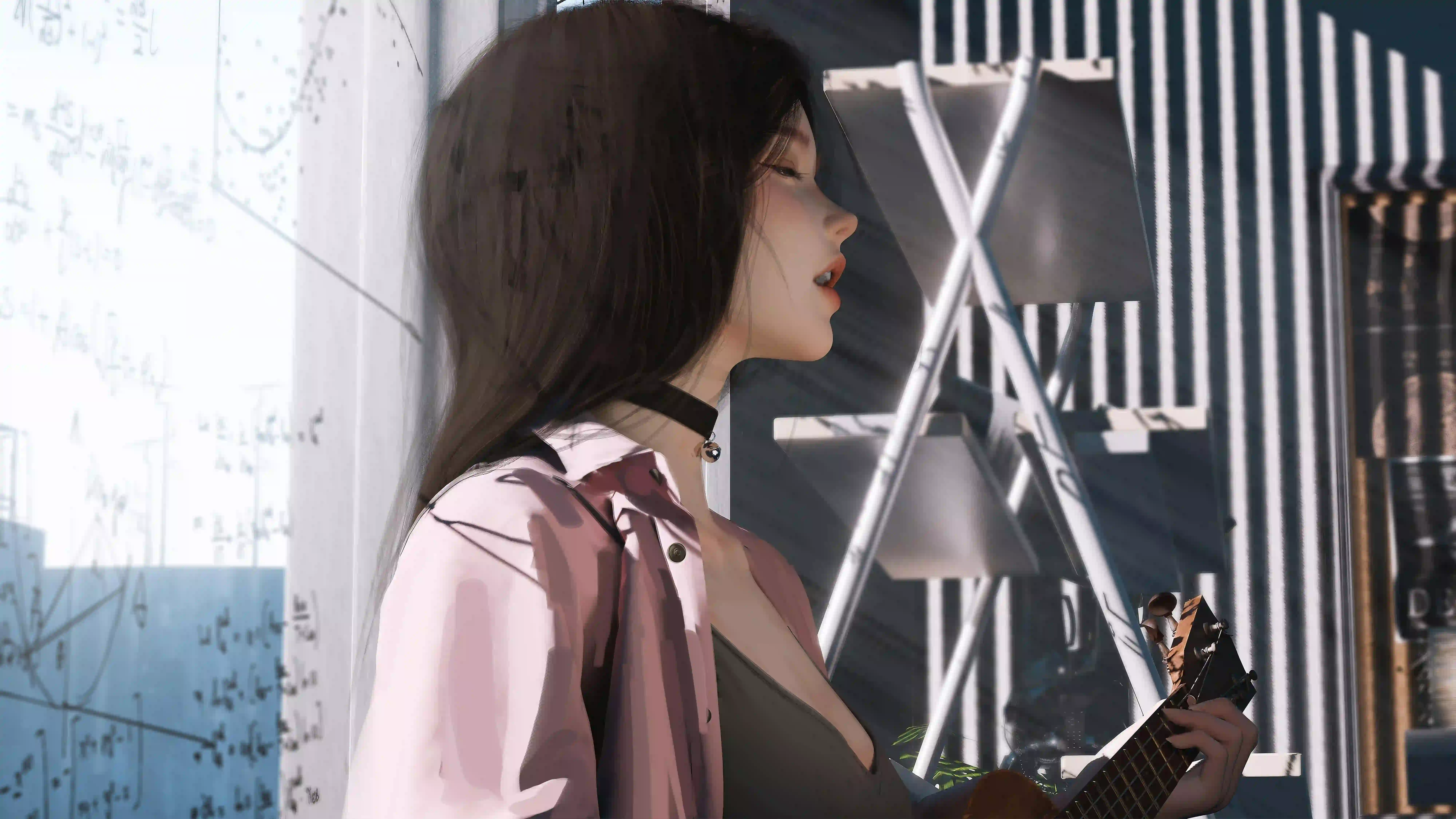 wlop 长发动漫女孩 弹吉他