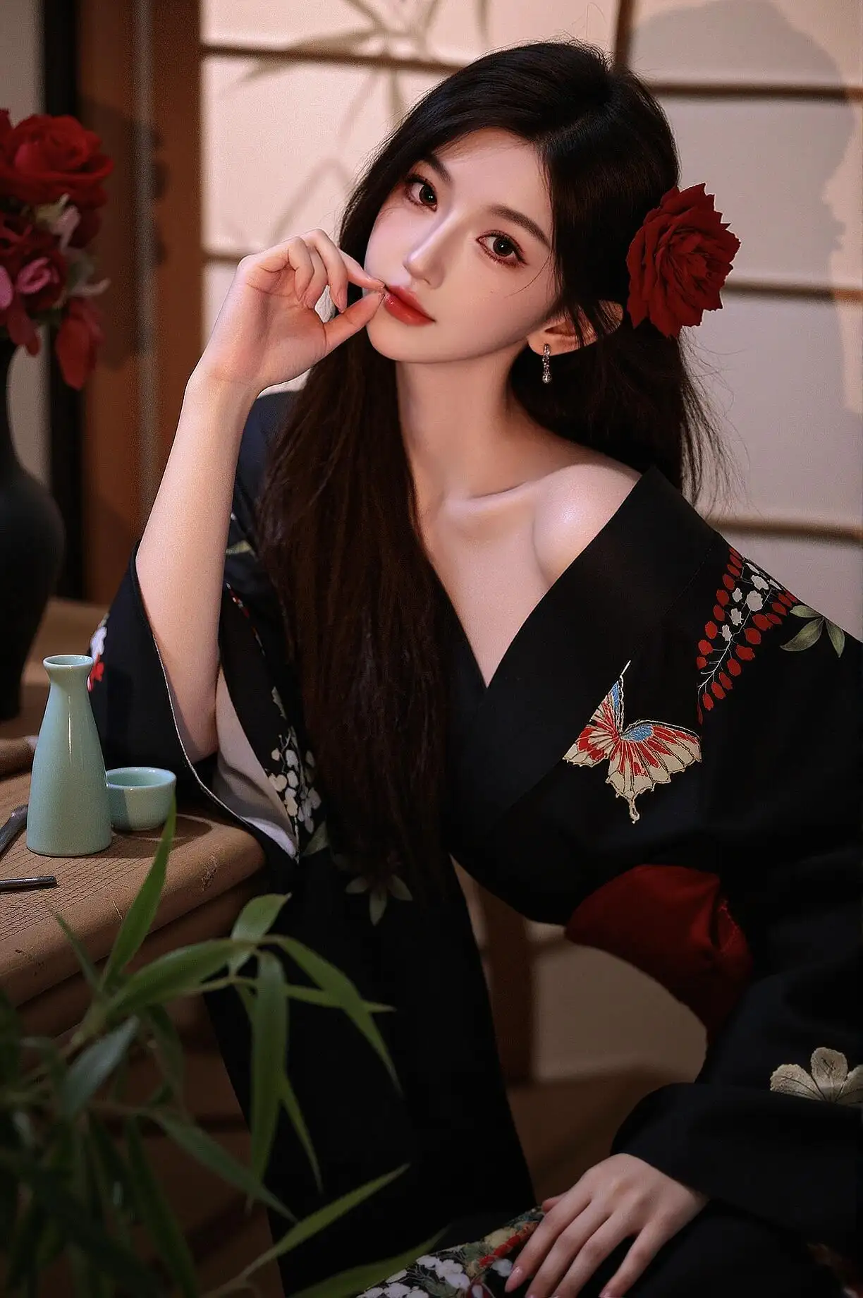 长发露肩 可爱 和服 美女 性感 迷人