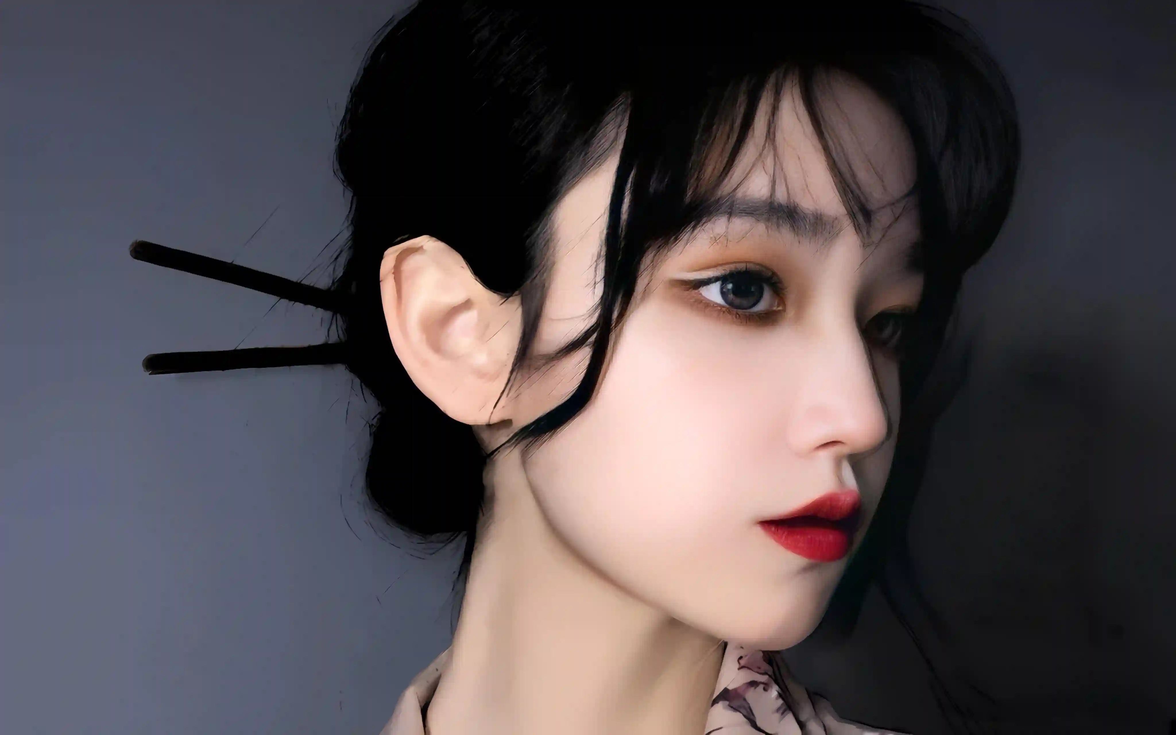 长发美女 将长发盘起的美女 绝美侧脸 唯美