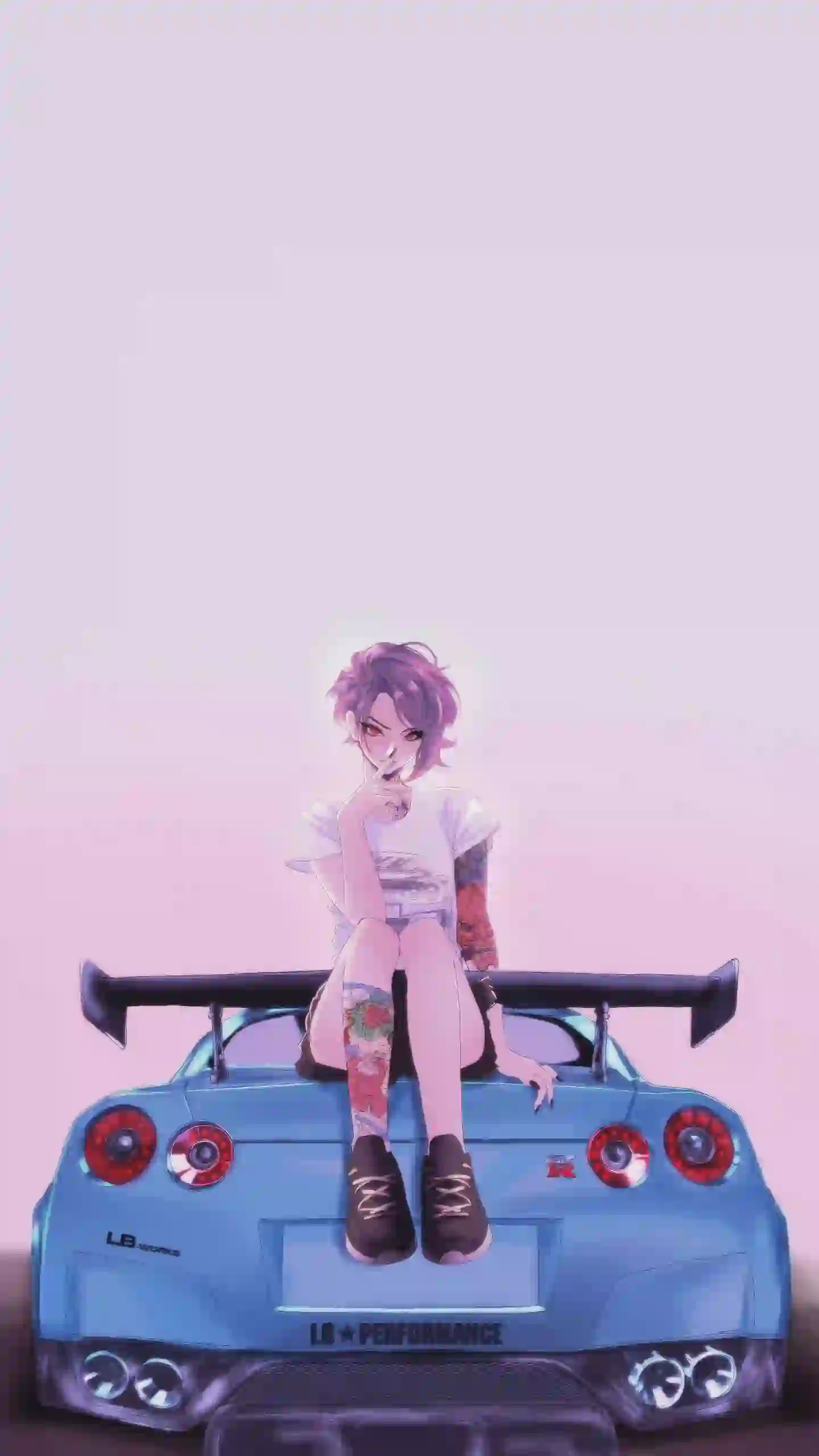 坐在车上的动漫女孩 跑车