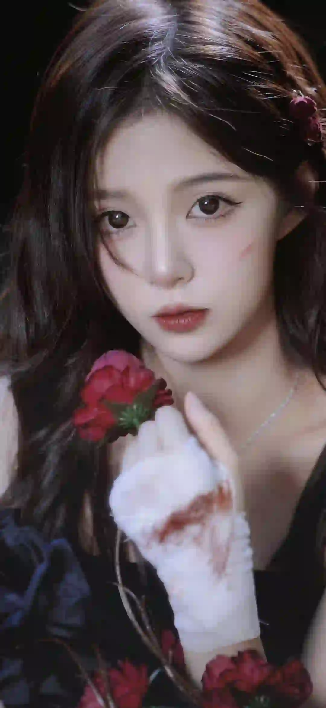受伤的女孩 长发美女 清纯美女 玫瑰花