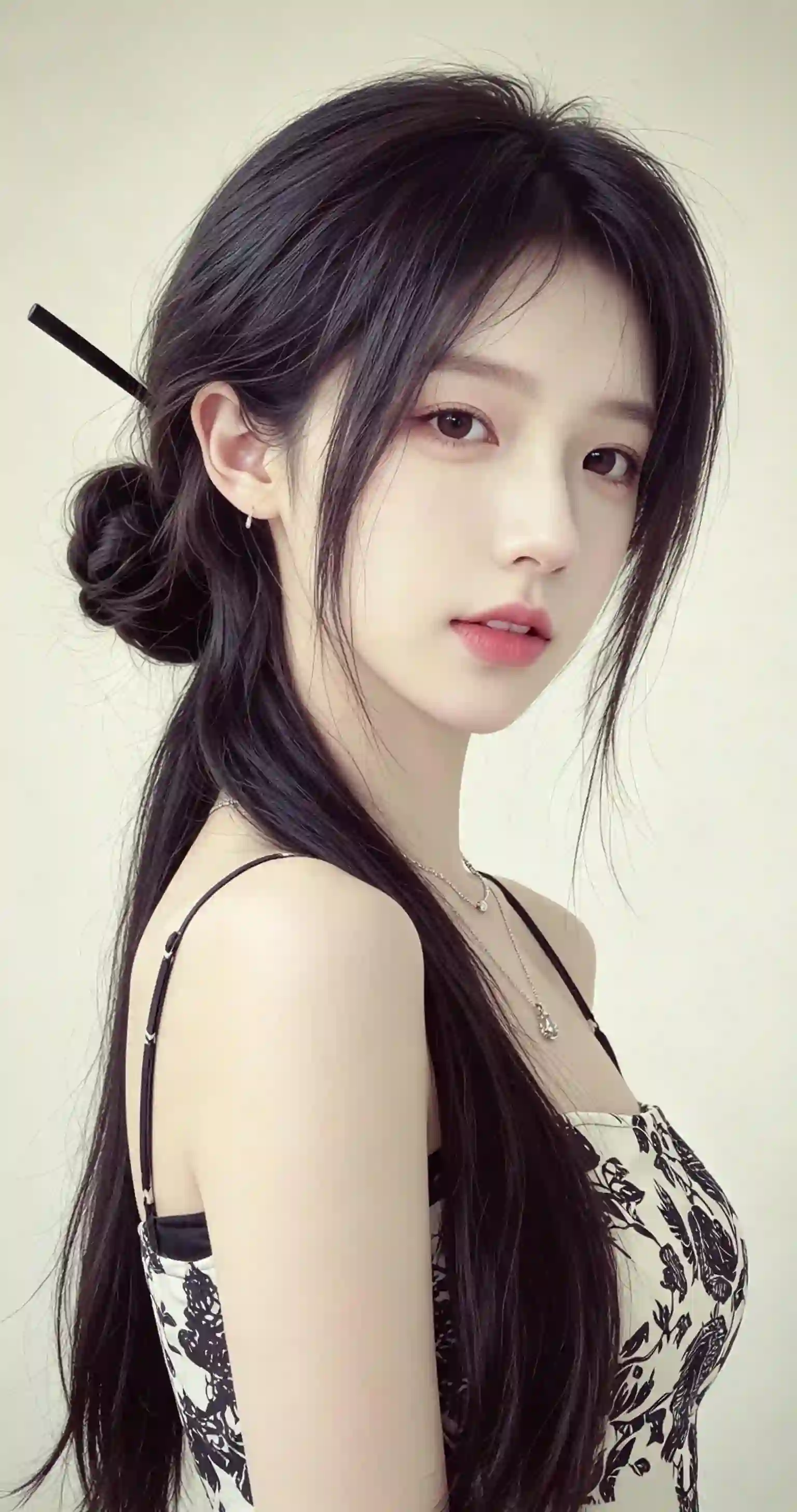 长发美女 盘发 优雅 半身像 吊带裙 人像摄影 清新