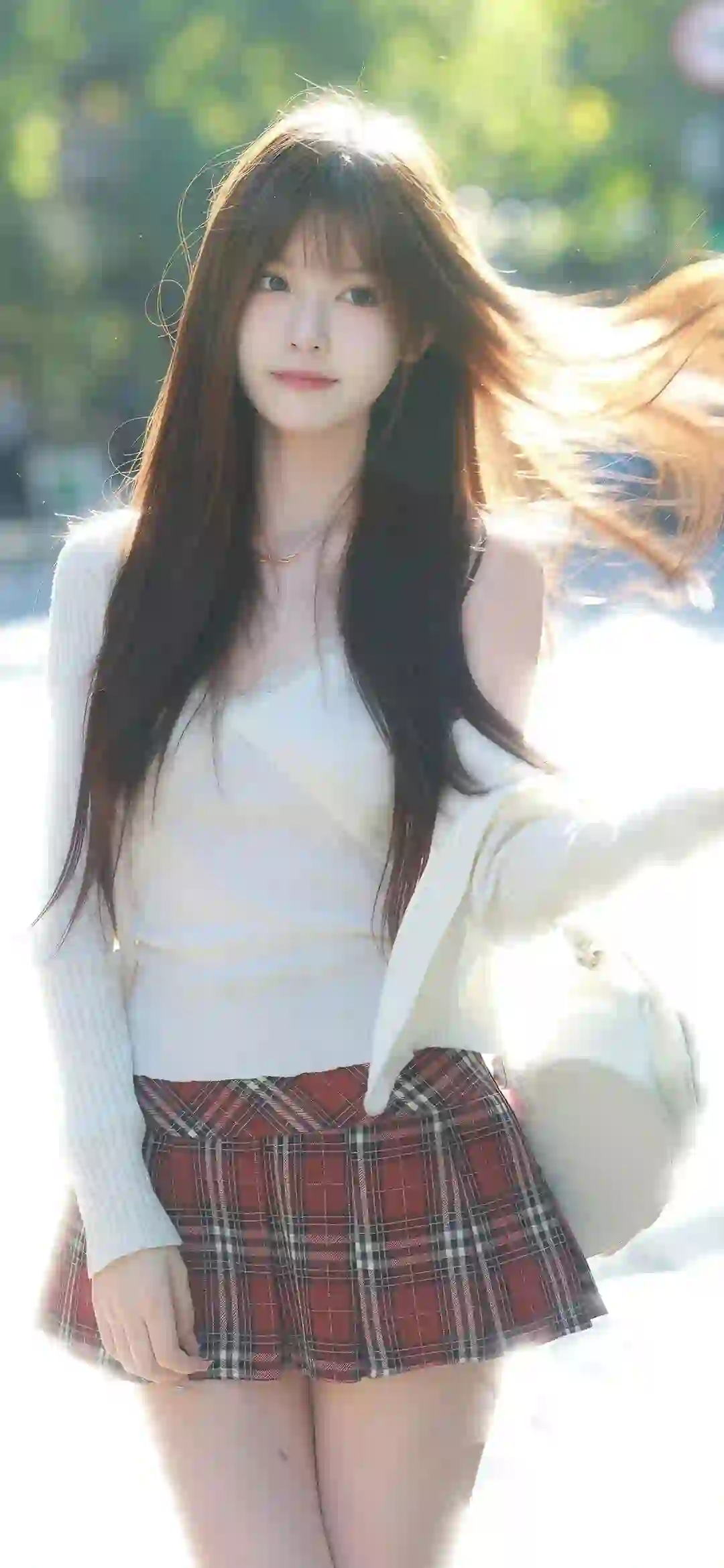 长发美女 jk穿搭 白色衣服