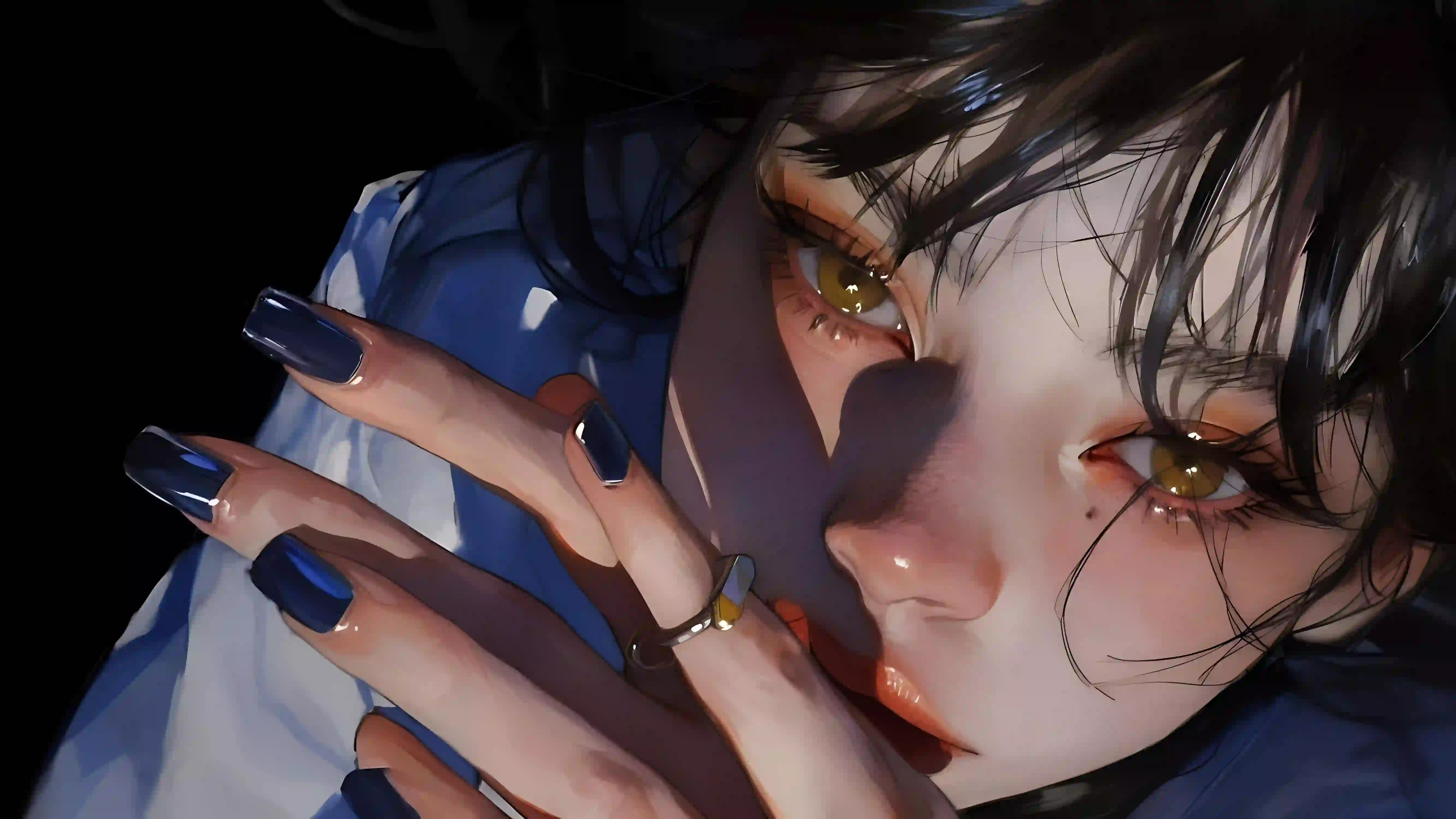 动漫女孩 二次元 哭 眼镜 长指甲女孩 戒指