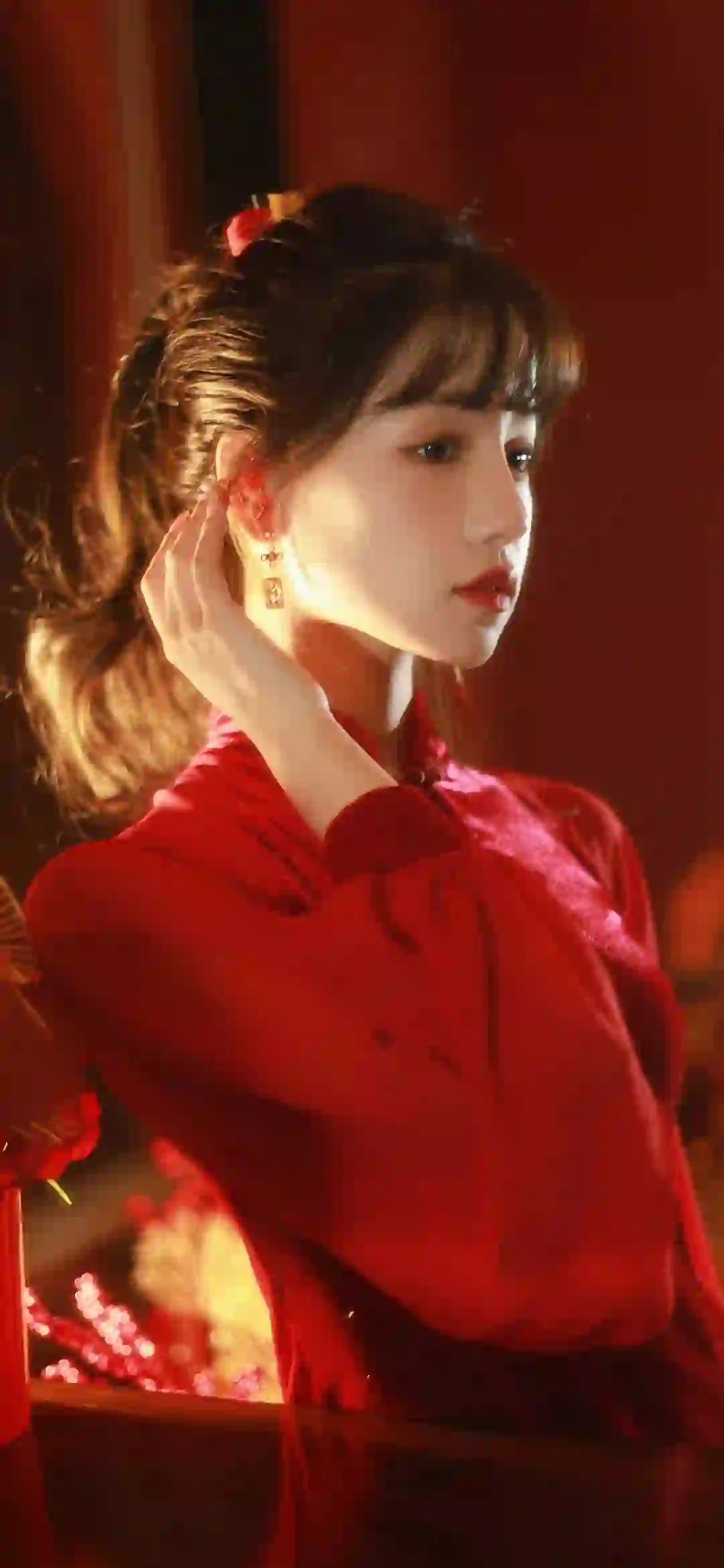 美女 长发美女 清纯美女 古风 红色旗袍美女