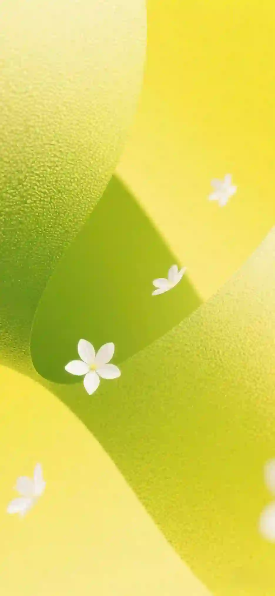 极简 创意 黄绿配色 白色小花 抽象纹理 清新壁纸