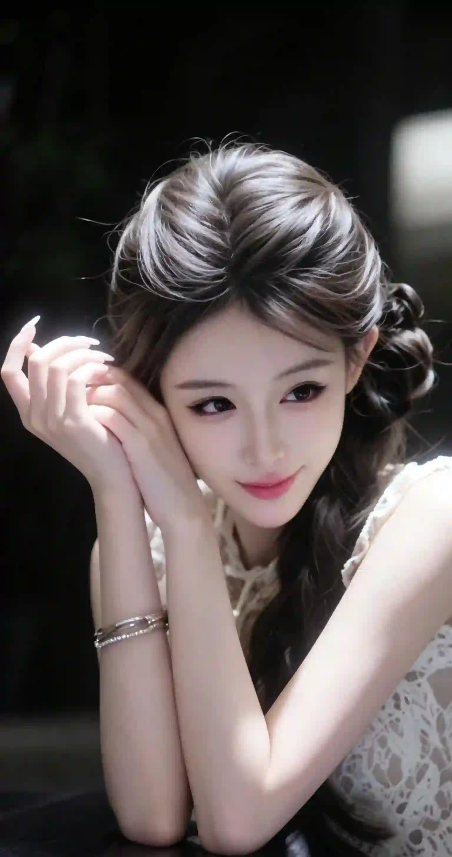 美女 人像 写真 白色蕾丝 盘发 优雅 唯美