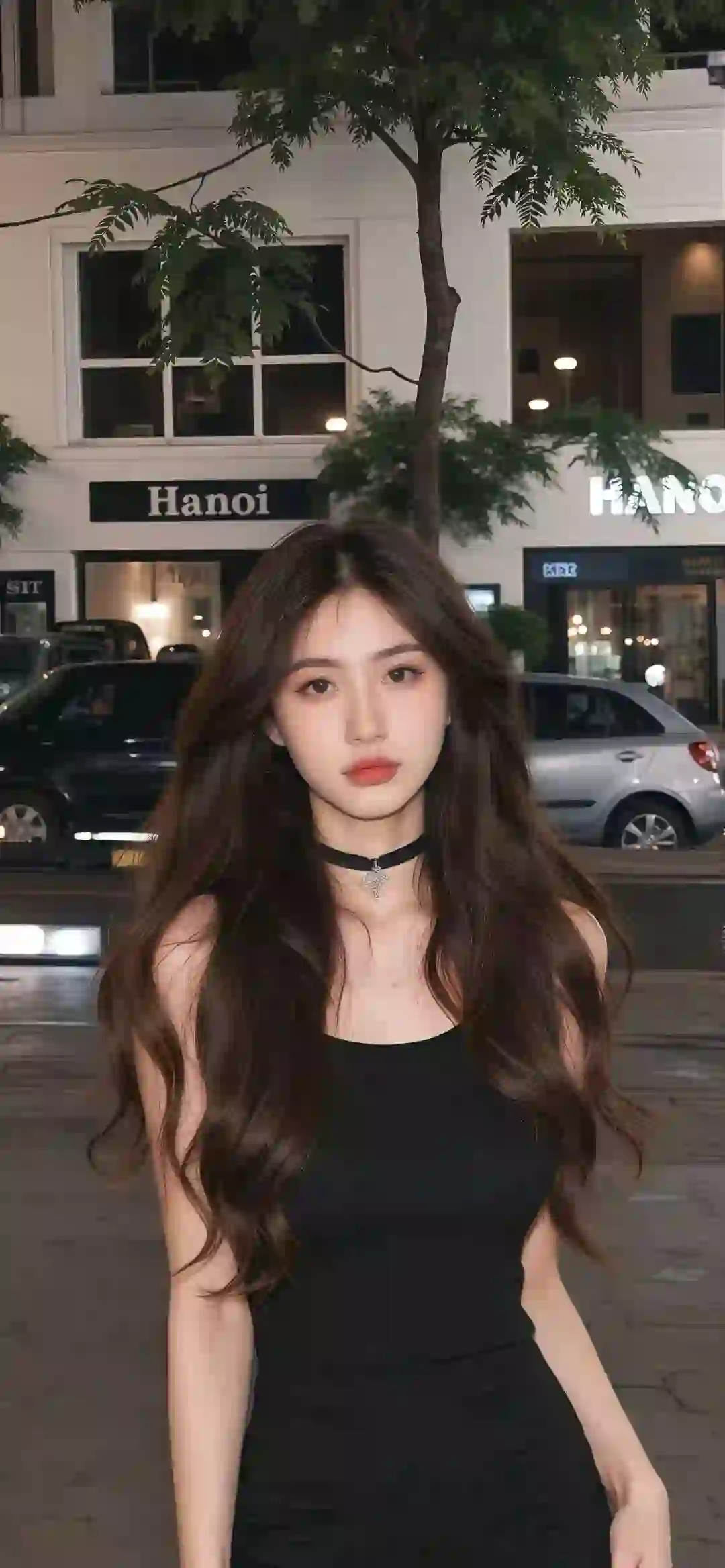 长发黑衣美女 户外写真