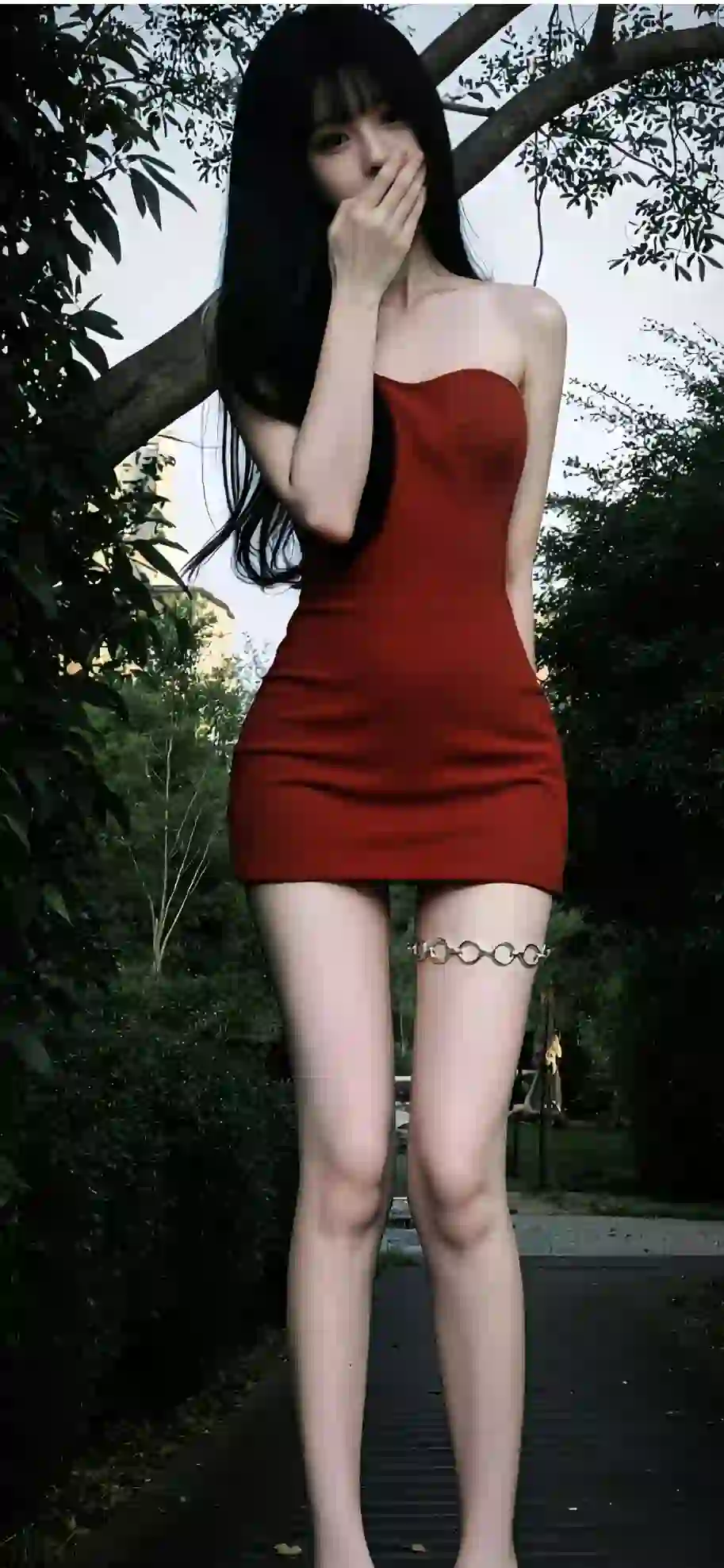 长发美女 清纯 红色短裙 性感美女 长腿美女