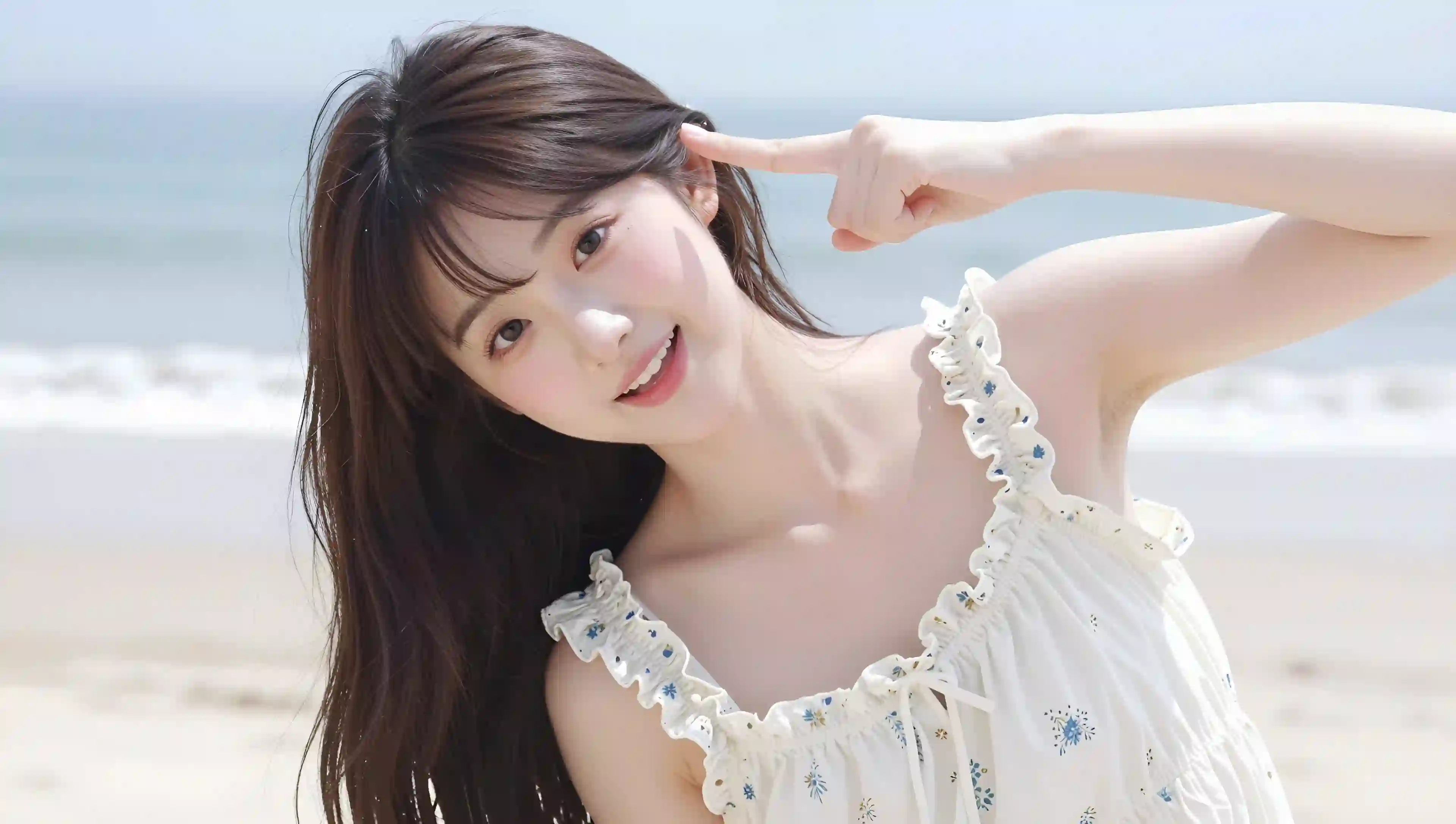 海滩 少女 夏日 清新 可爱 碎花裙 阳光 笑容