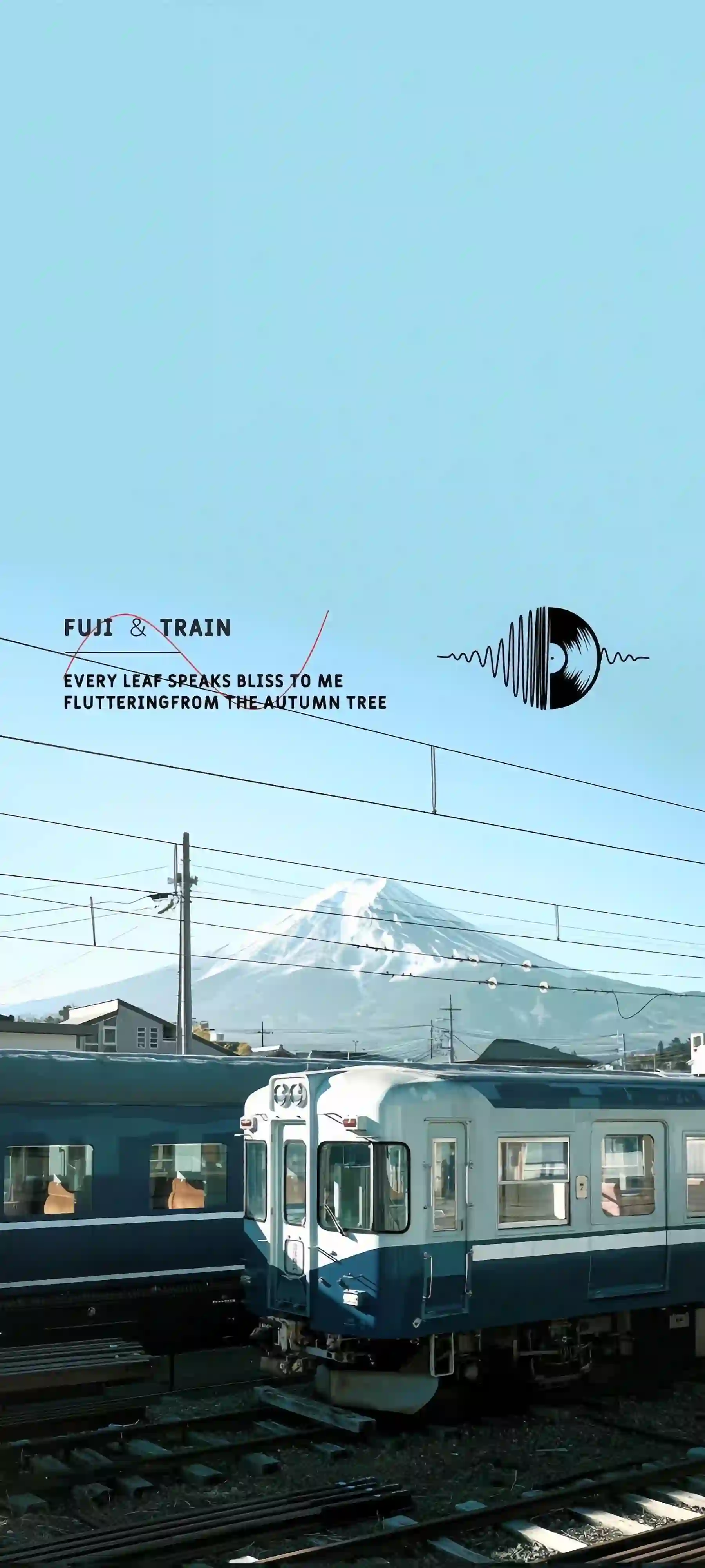 富士山 列车 蓝白 日系 清新 唯美 风景 手机壁纸