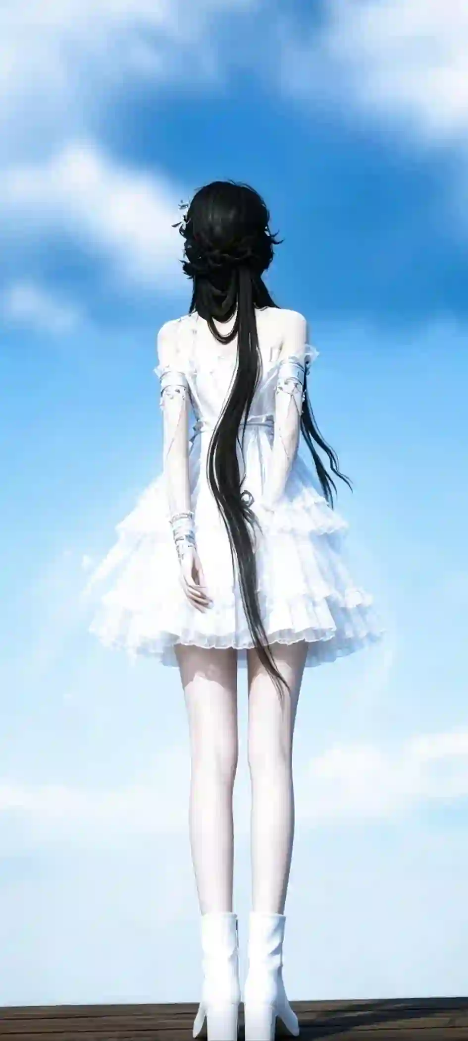 背影 少女 白裙 蓝天 治愈 唯美