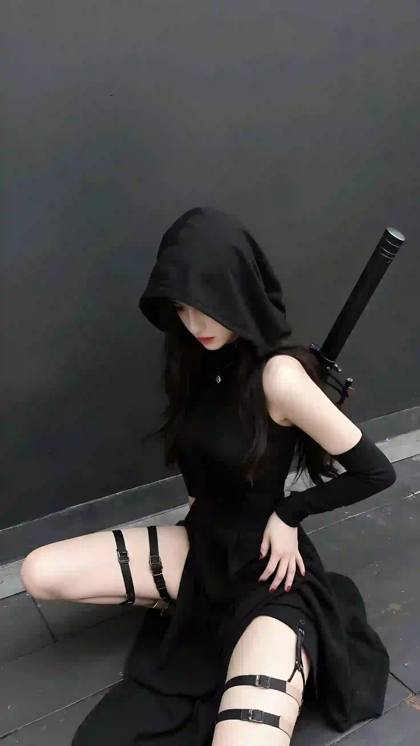 酷飒女孩 黑色衣服 长腿美女 黑色长袍