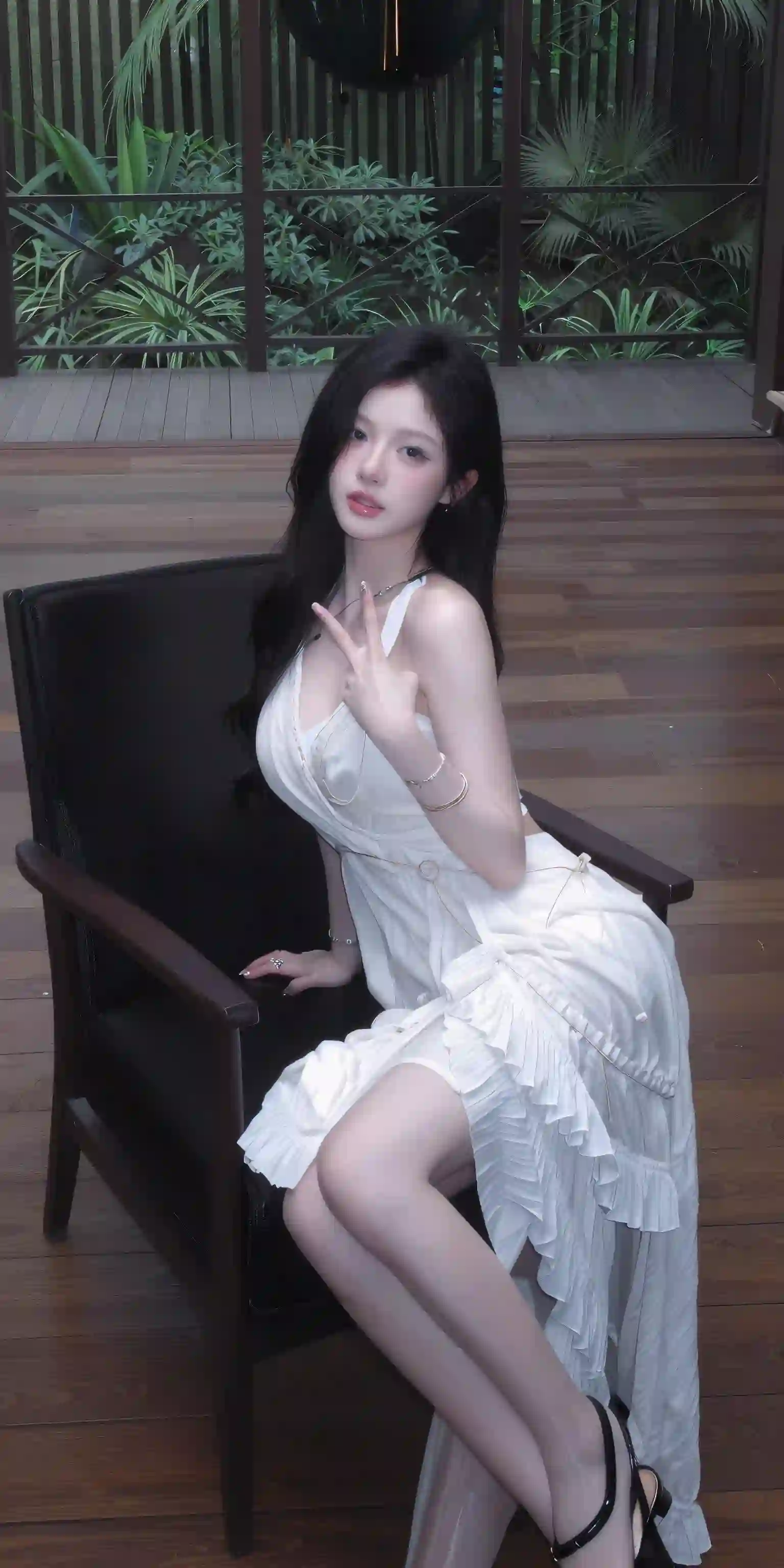 长发美女 清纯 唯美 白色长裙 高跟