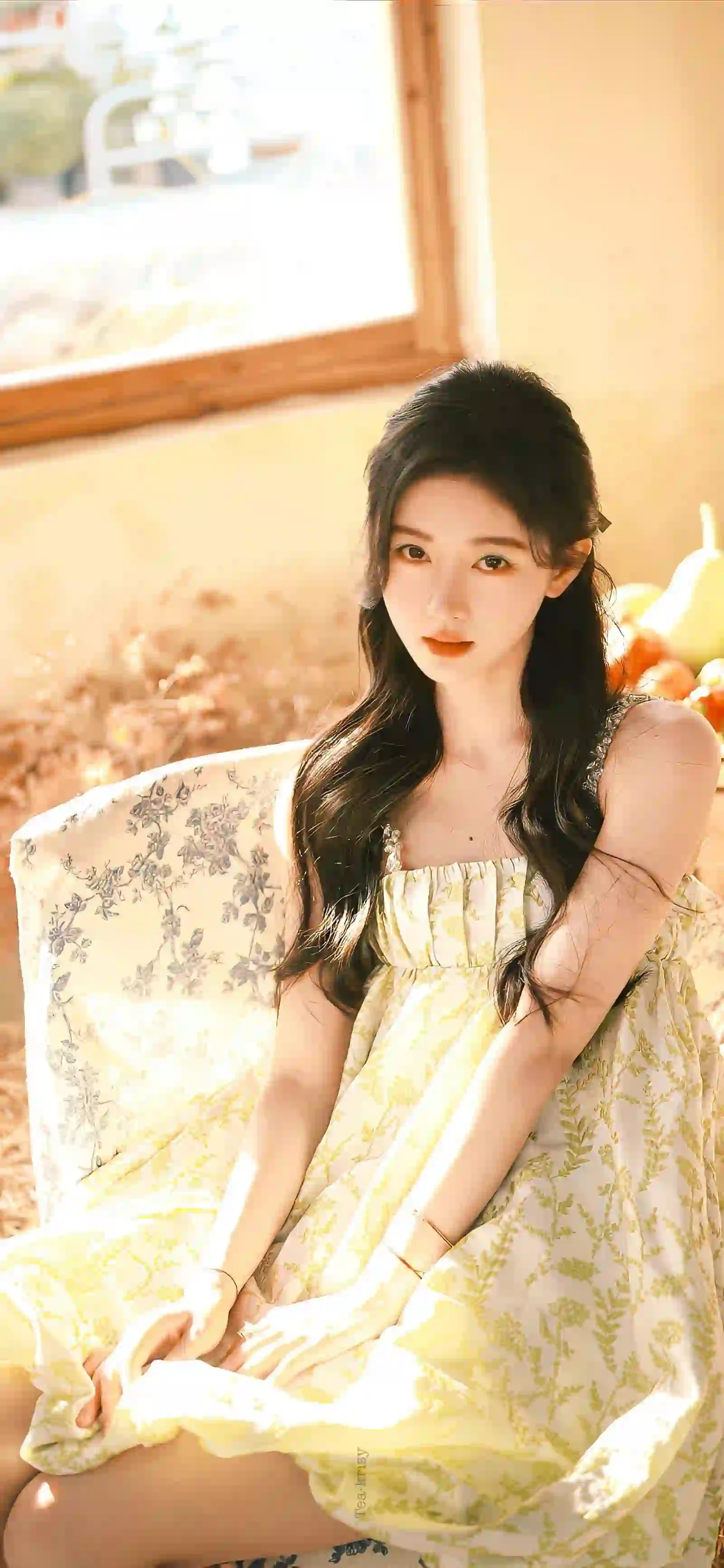 鞠婧祎 长发美女 吊带美女 黄色裙子