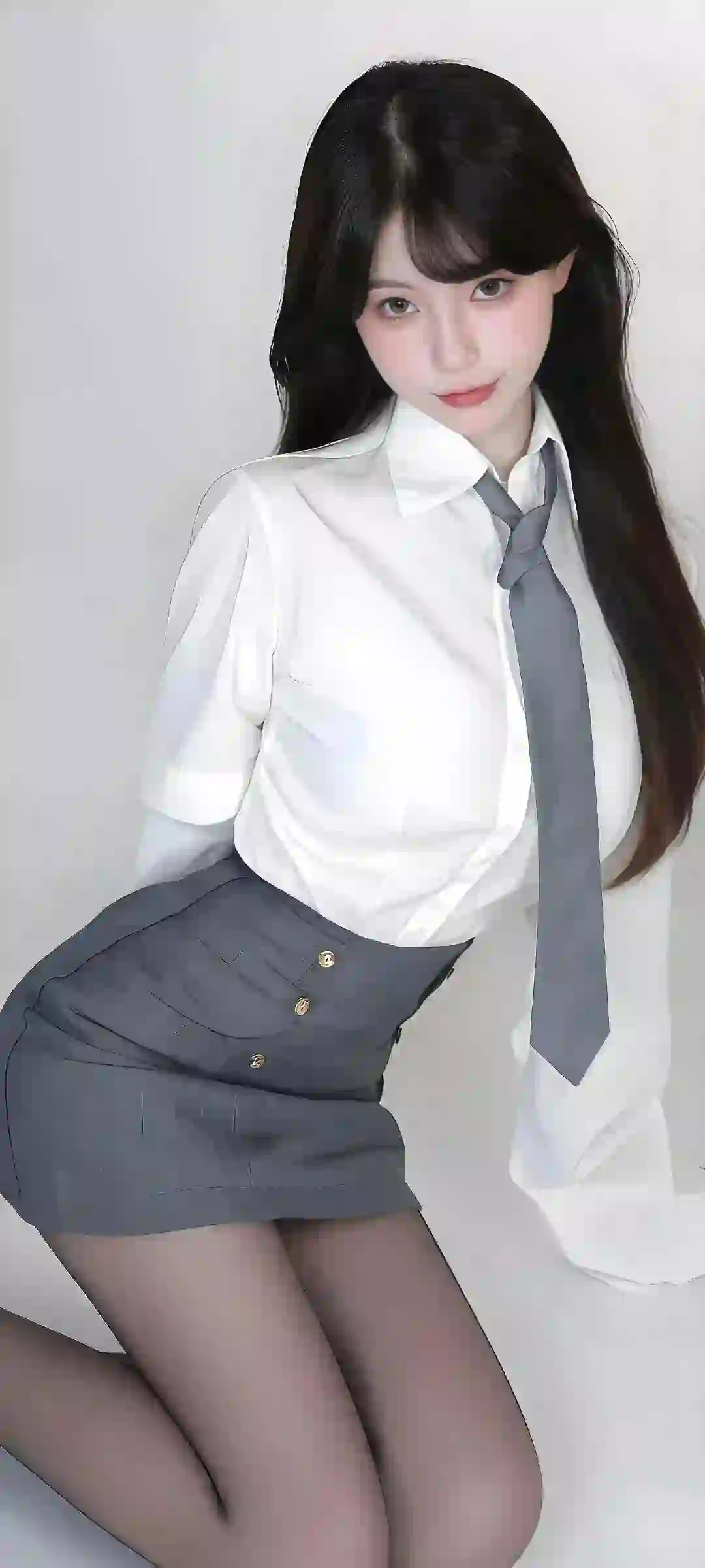 美女 长发美女 黑丝 jk 白色衬衫