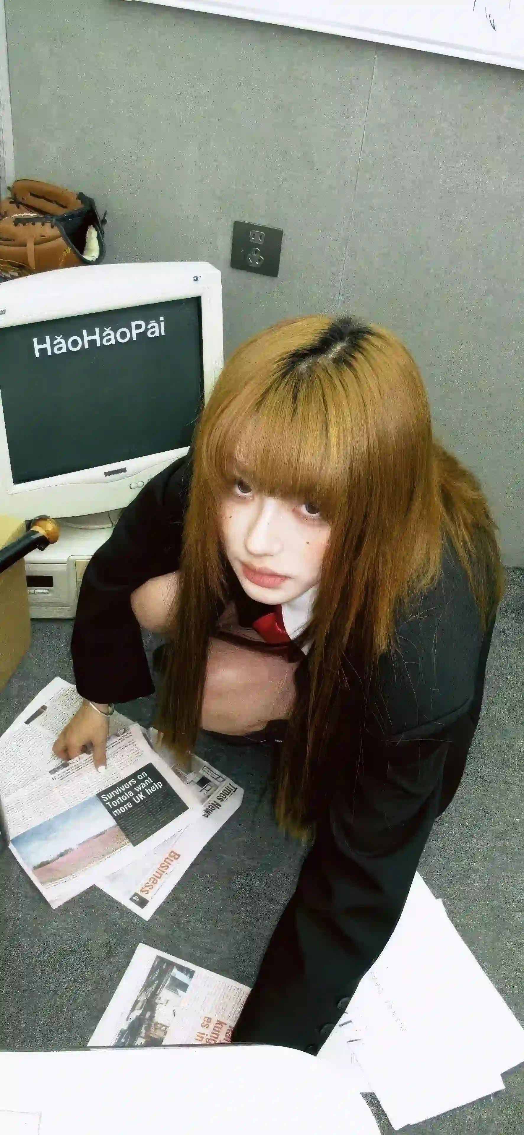 金黄色头发 长发美女 jk穿搭 