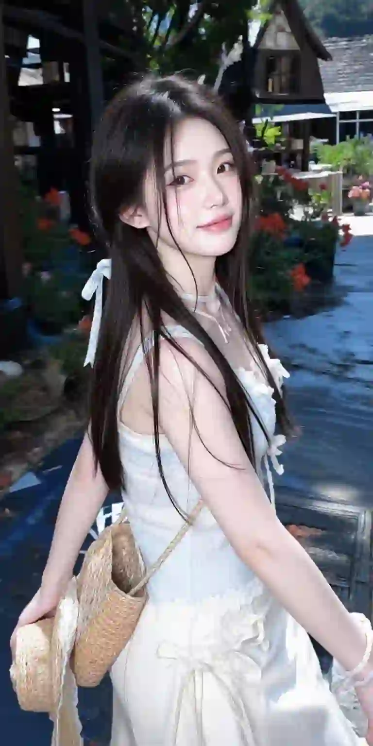 美女 长发美女 清纯 户外 白色发带 户外写真