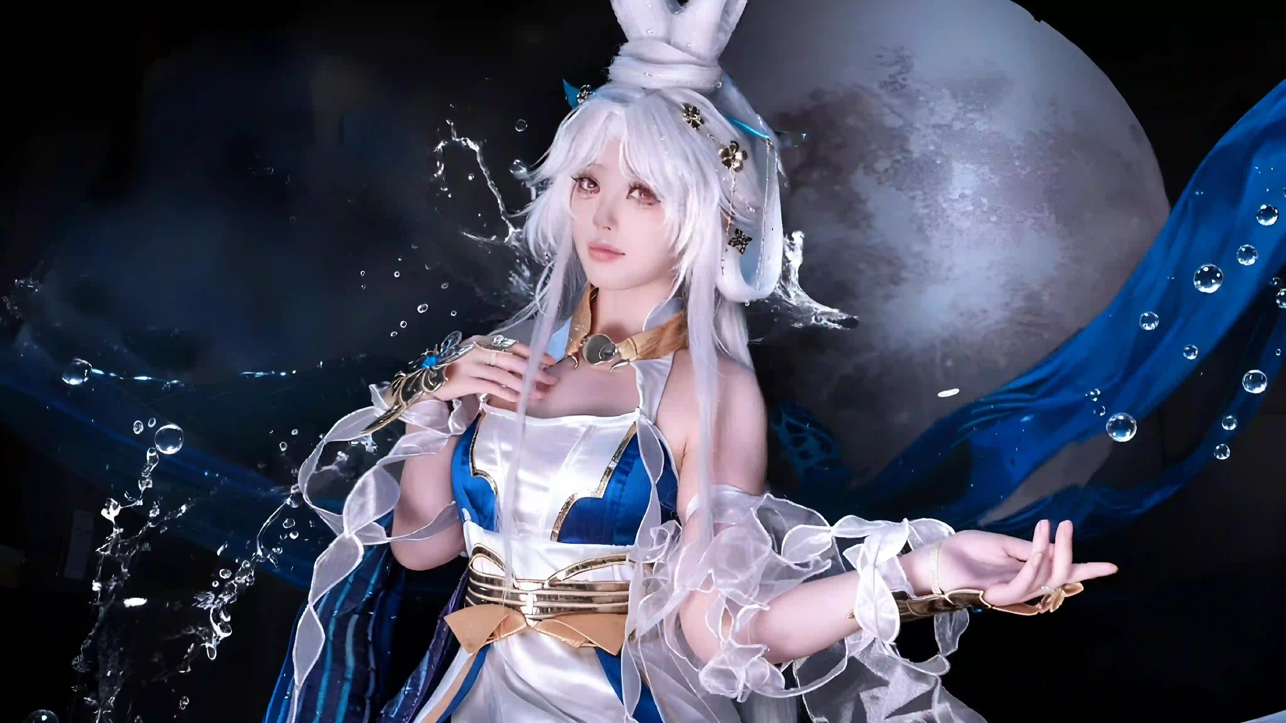 银发 cos 写真 梦幻 水花 月夜 仙气