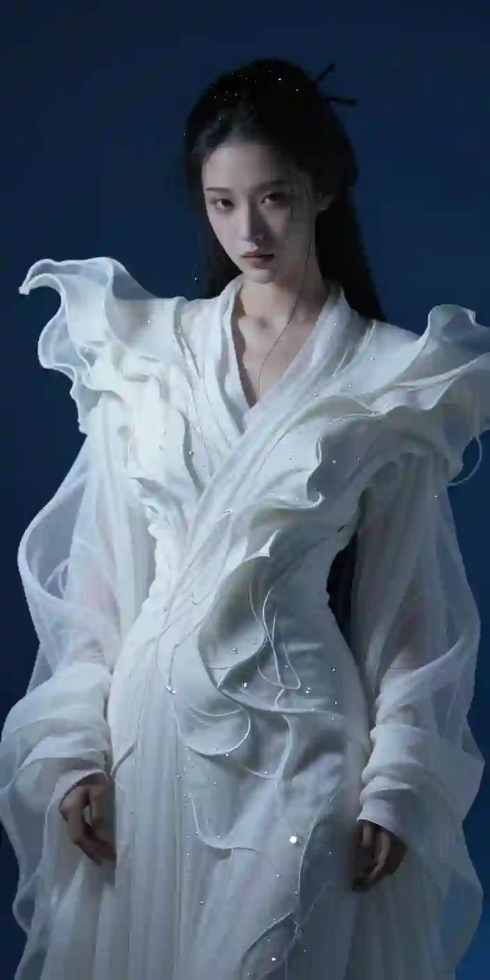 长发美女 性感 个性穿搭 御姐 白色长裙