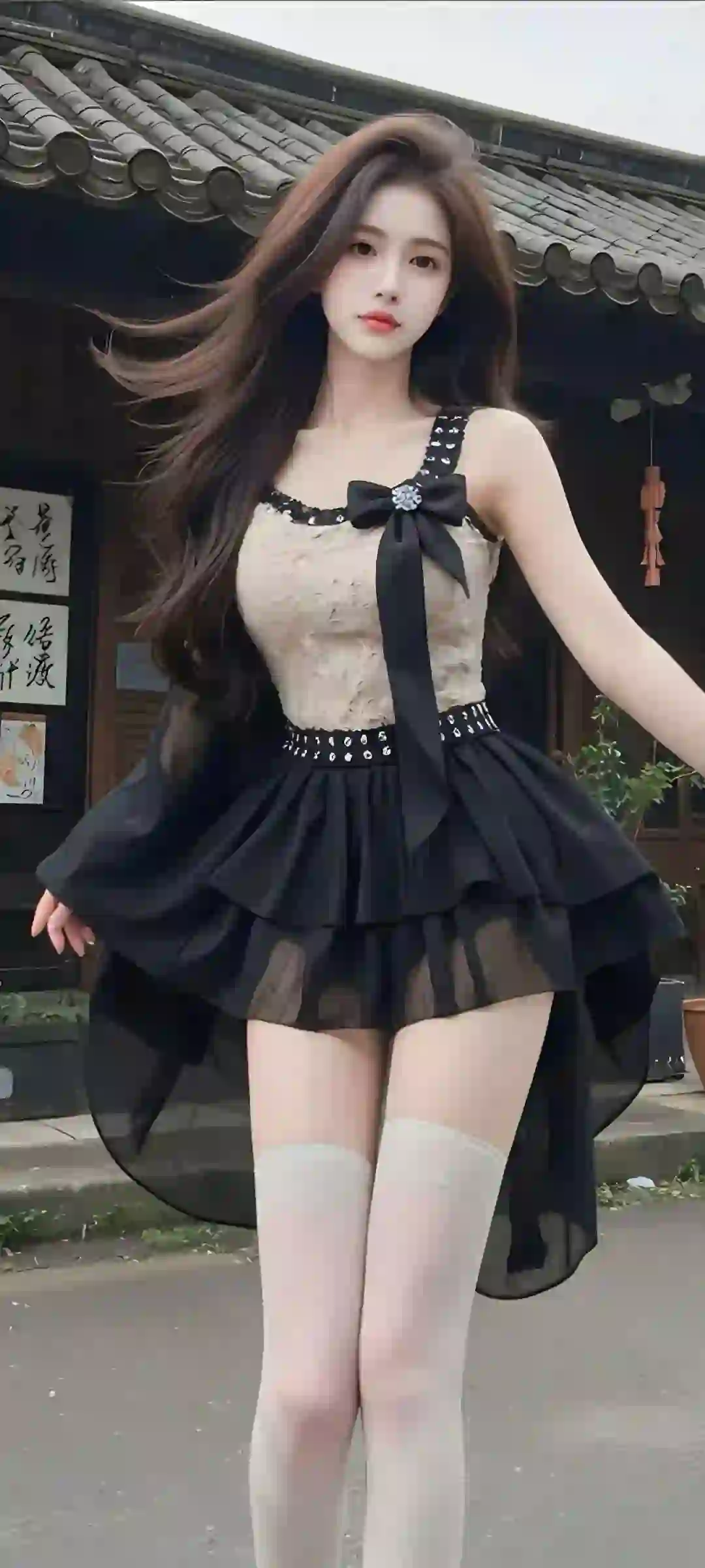 长腿美女 白色丝袜 黑色小短裙