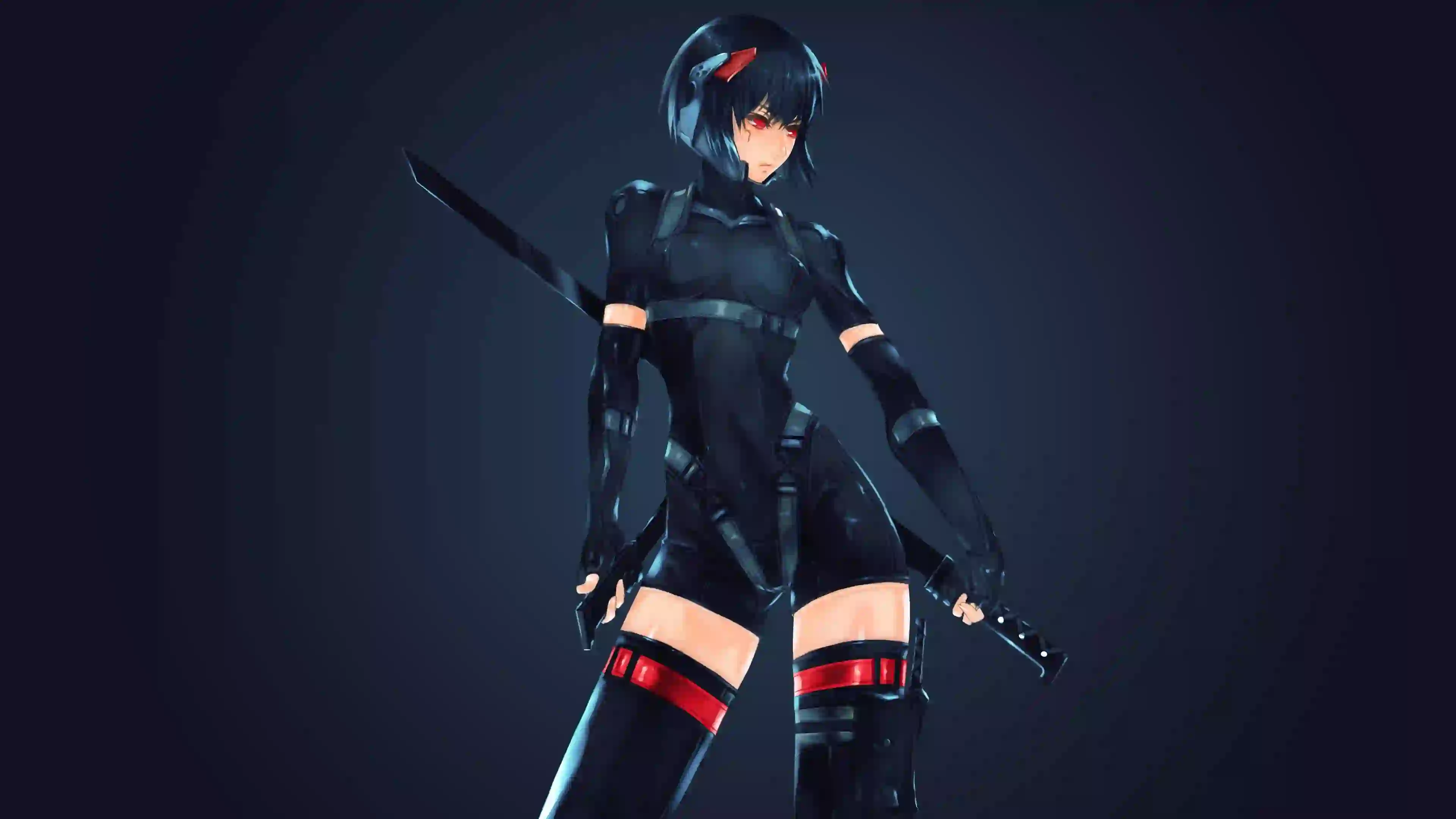 4k 动漫女孩 女武士 黑色背景 短发女孩