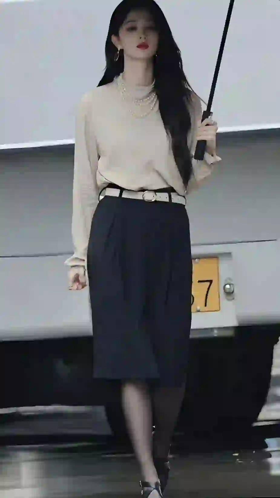 王楚然 黑色丝袜 性感美女 时尚穿搭