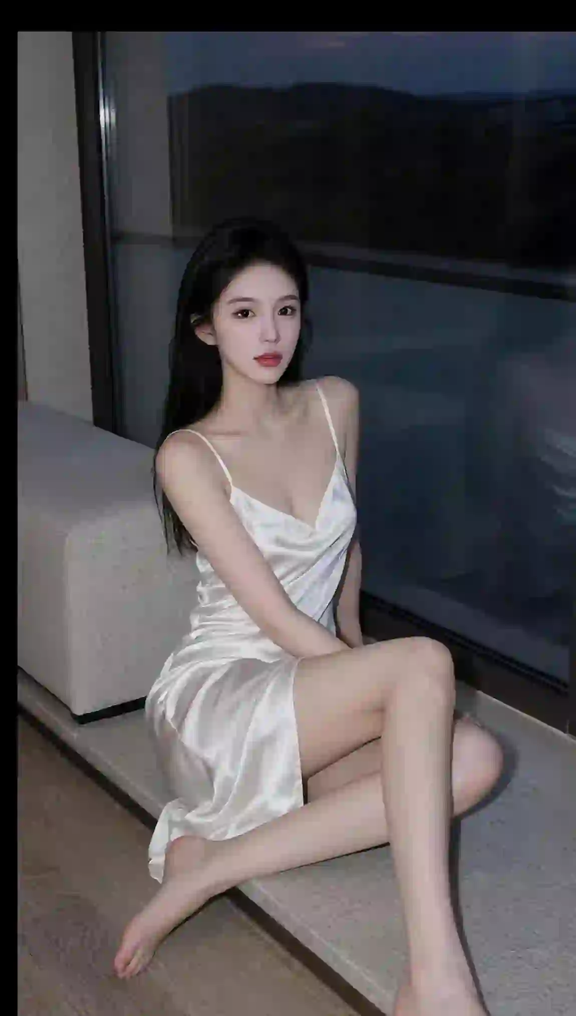 美女 长发美女 吊带美女 白色吊带 长腿美女 居家写真