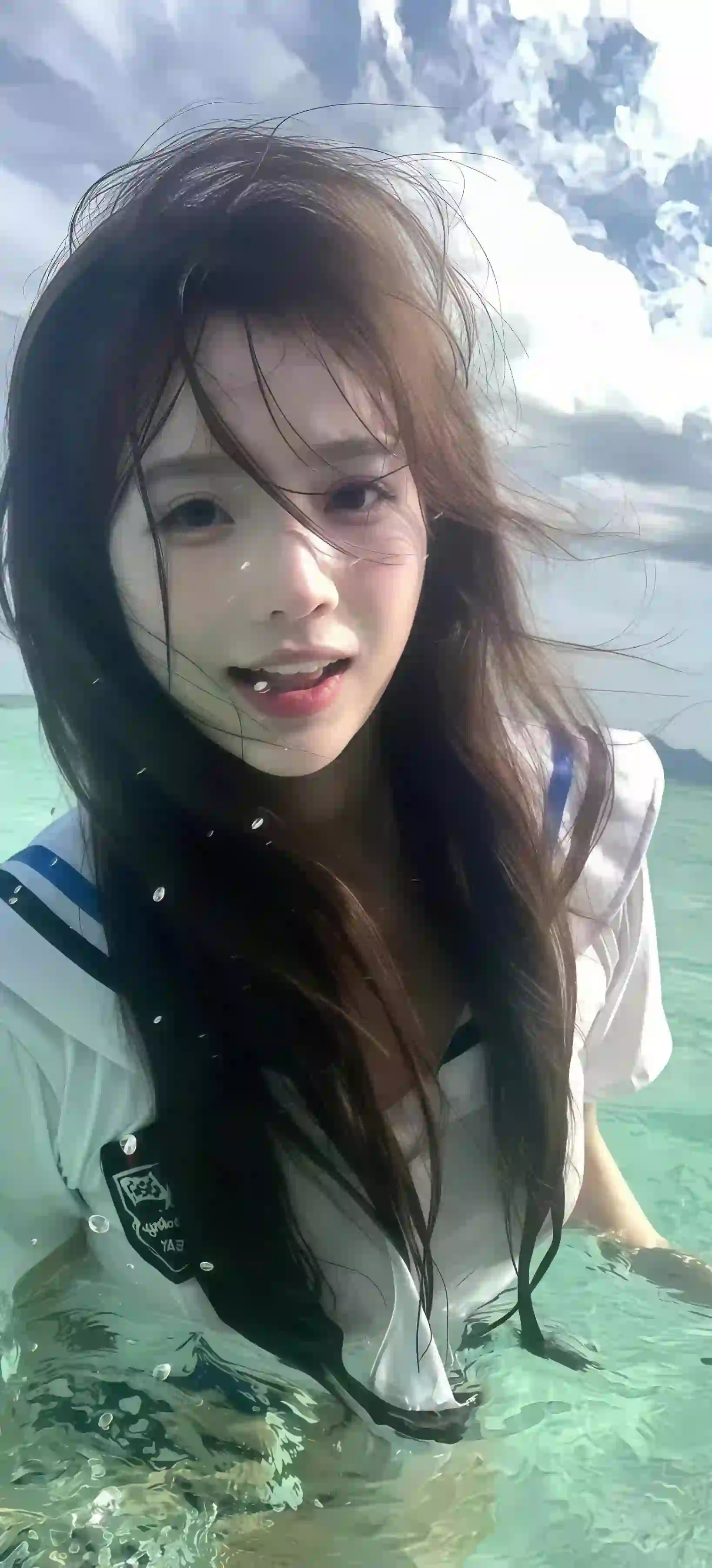 泳池美女 水中嬉戏 长发清纯美女