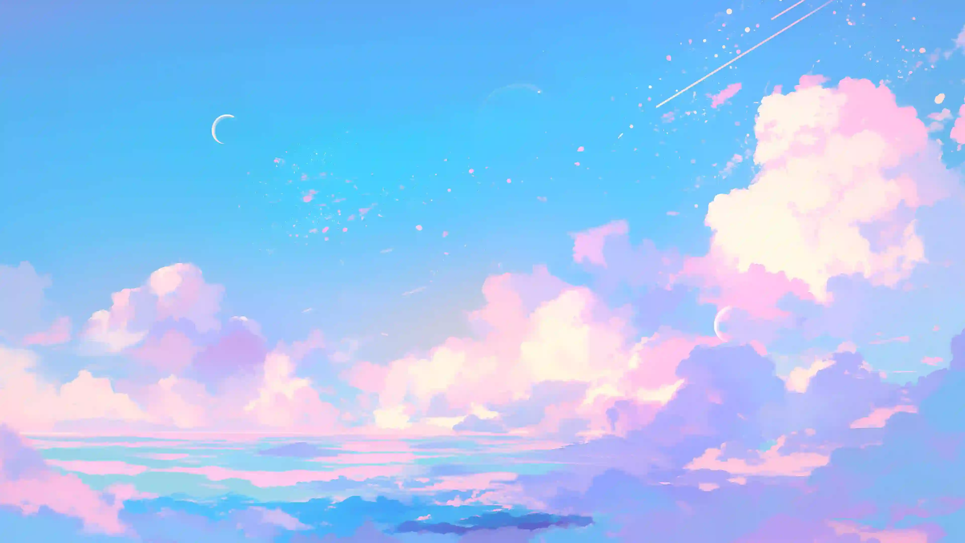 唯美天空 梦幻云朵 粉色插画 壁纸