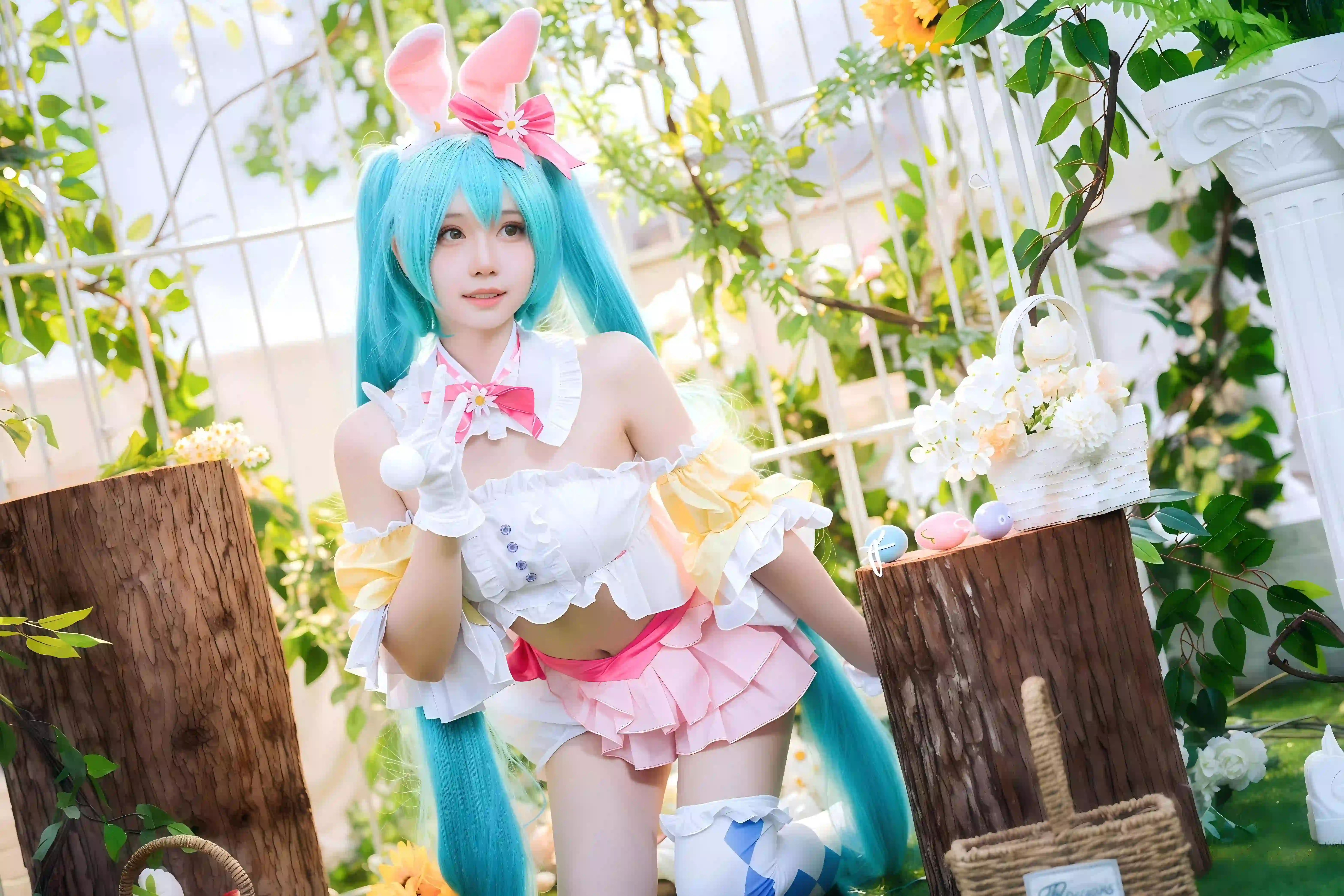 coser cosplay 可爱 初音未来 蓝色长发 长腿美女 写真