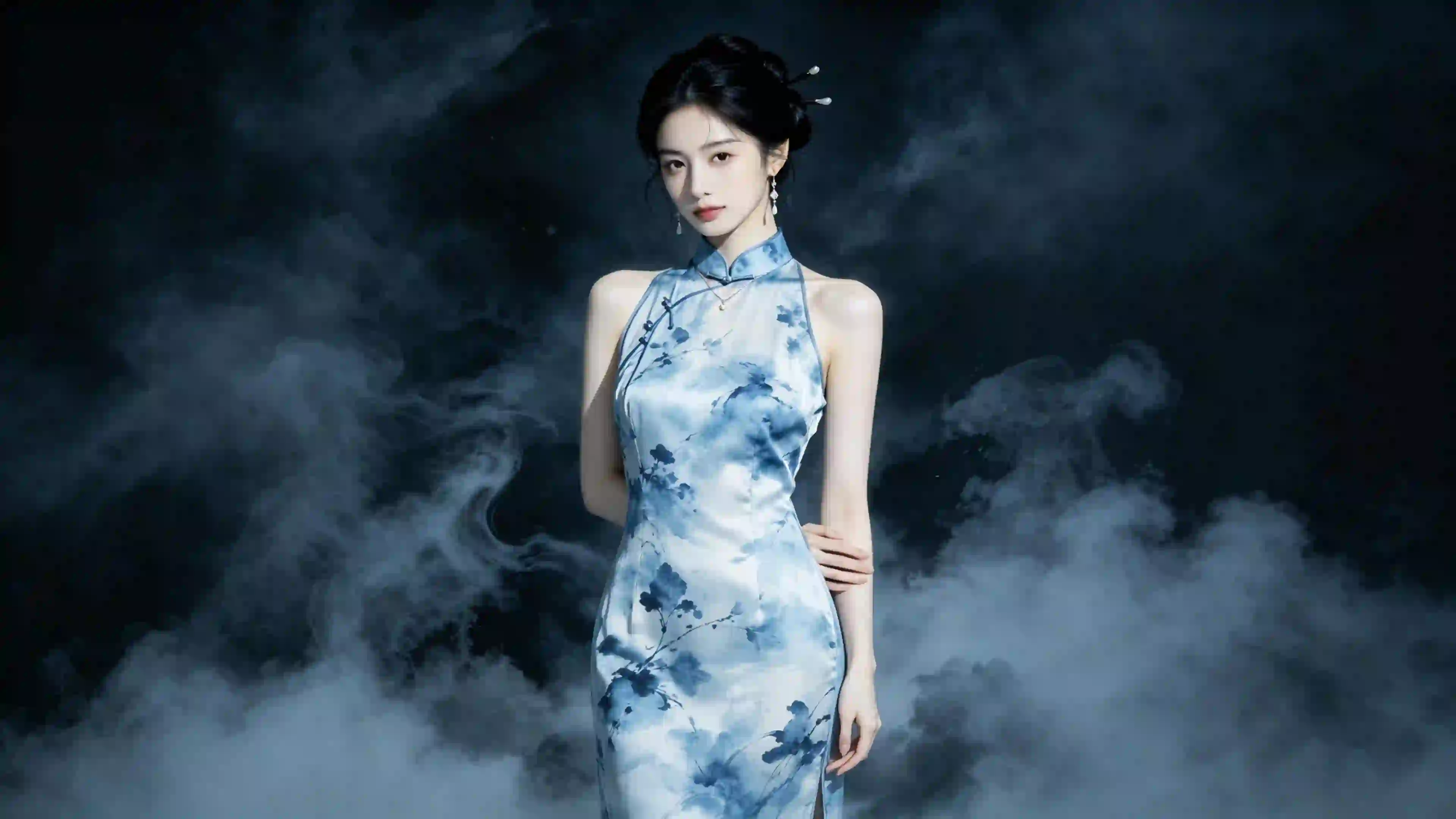 国风 旗袍美女 暗黑背景