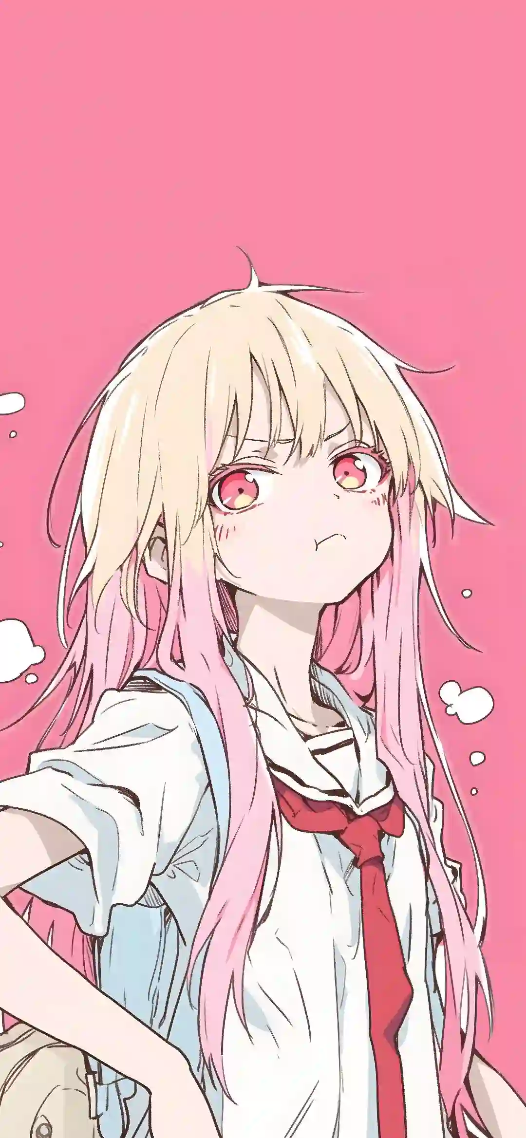 嘟嘴的长发可爱女孩 动漫 二次元 粉红色背景