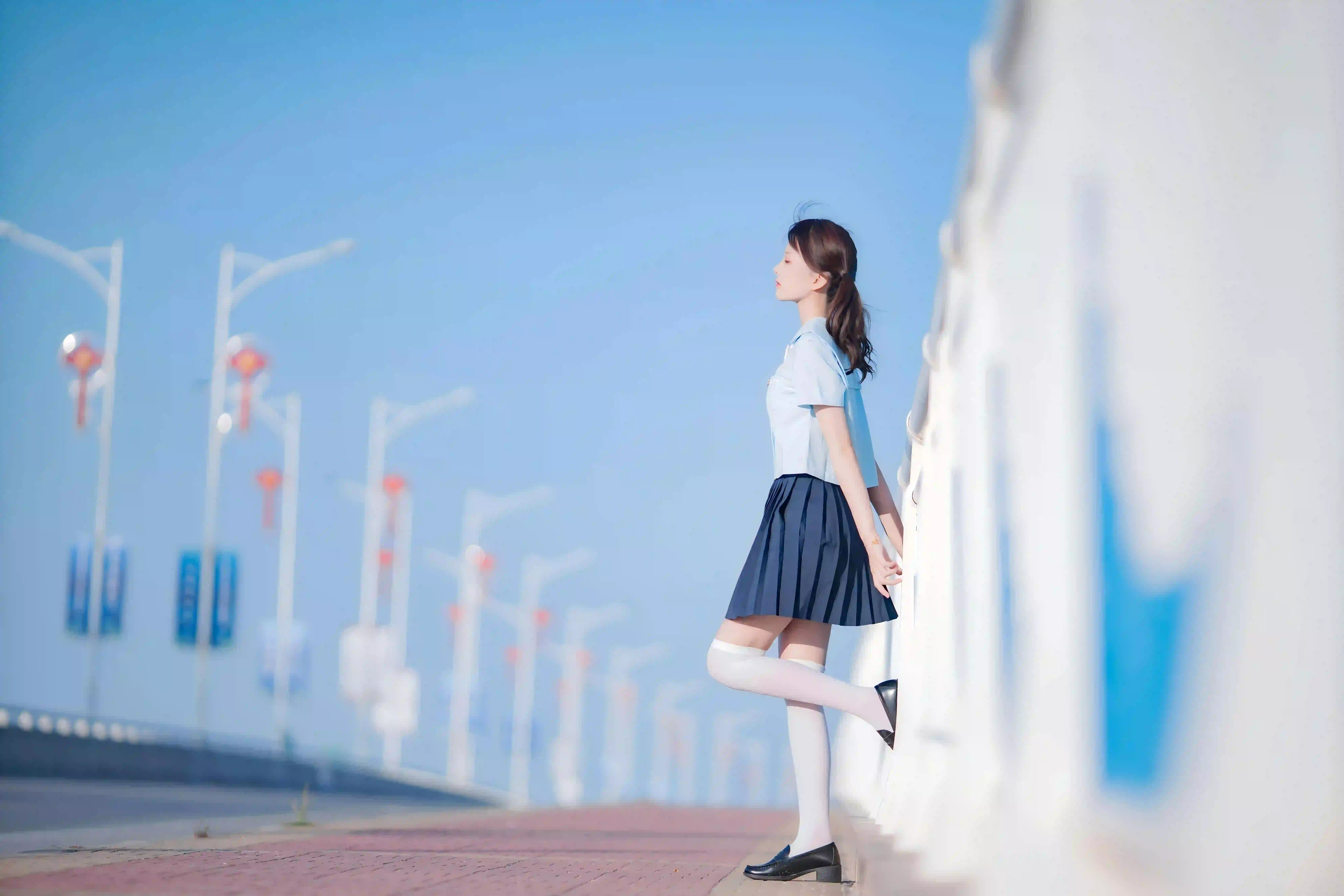 jk美女 户外写真 双马尾女孩 小清新 1