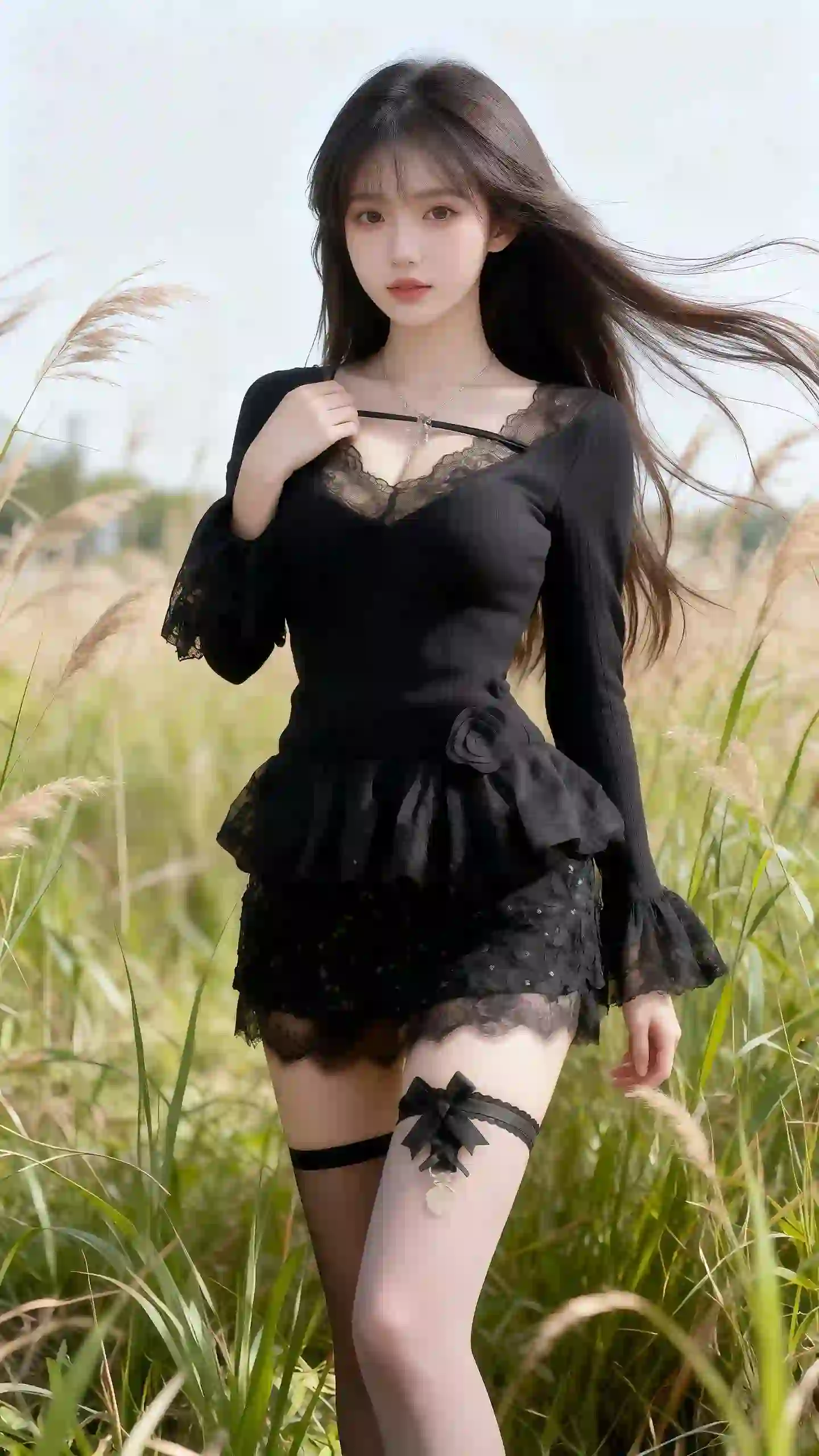 长发美女 户外 黑丝